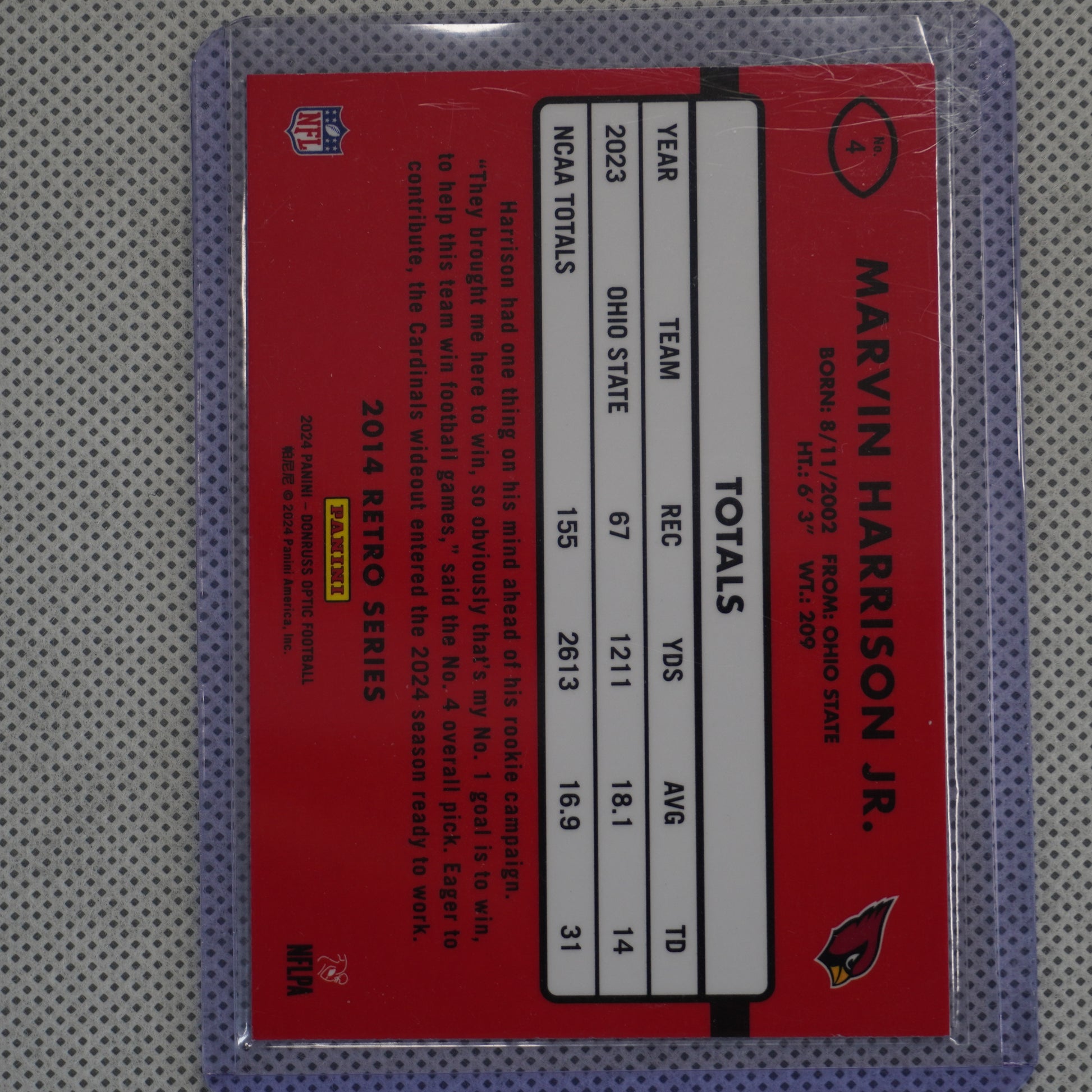 2024 Donruss Optic #4 Marvin Harrison Jr. 2014 Retro Series Arizona Cardinals