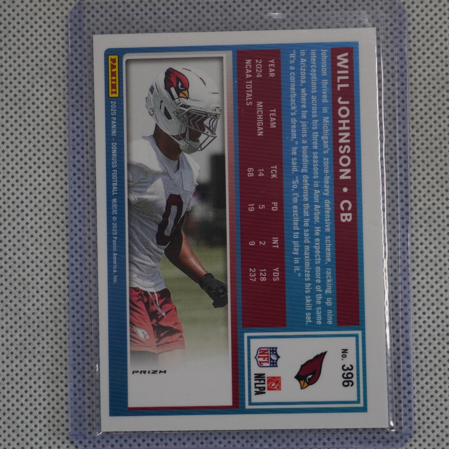 2025 Donruss #396 Will Johnson Optic Rated Rookies Preview Red Wave Arizona Cardinals RC