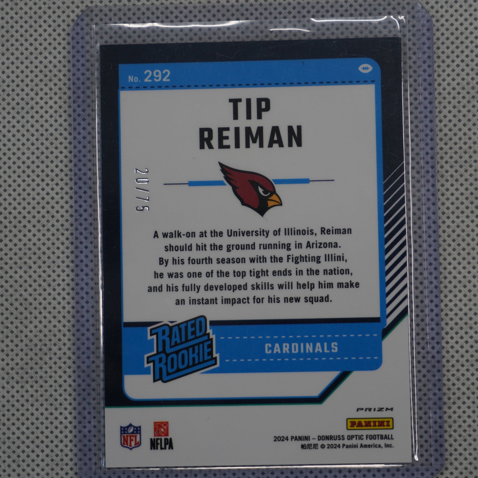 2024 Donruss Optic #292 Tip Reiman Electricity #/75 Arizona Cardinals SN