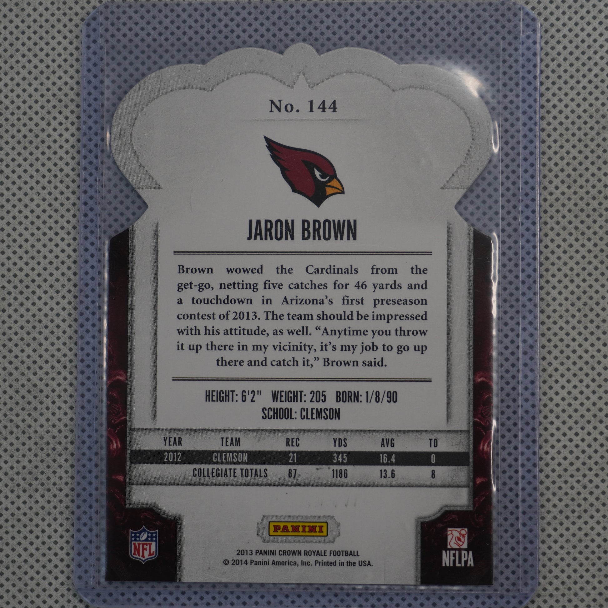 2013 Panini Crown Royale #144 Jaron Brown Arizona Cardinals RC
