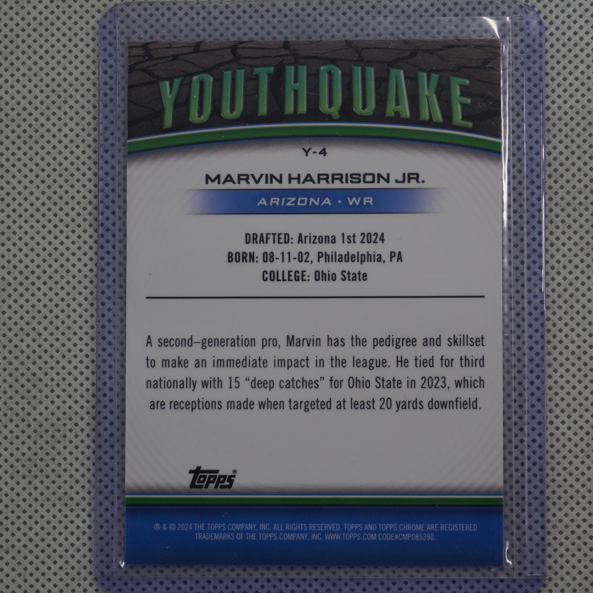 2024 Topps Chrome #Y-4 Marvin Harrison Jr. Youthquake Arizona Cardinals