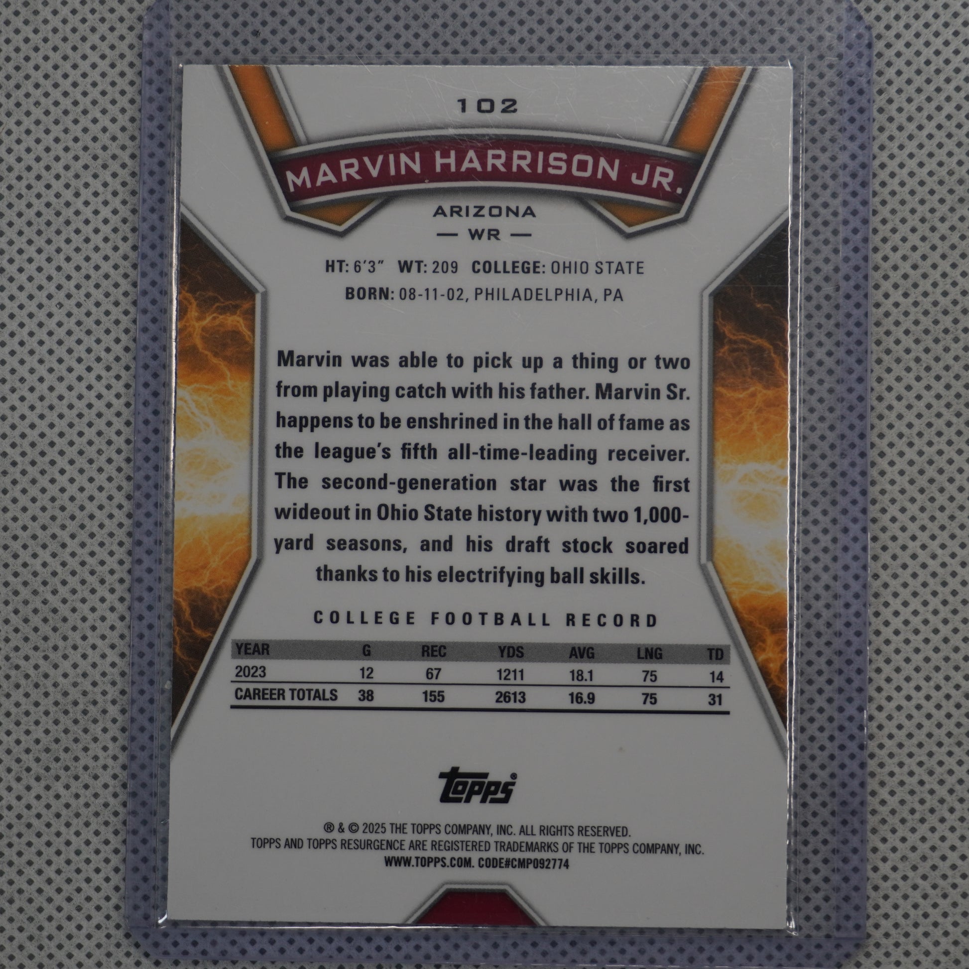 2024 Topps Resurgence #102 Marvin Harrison Jr. Navy Surge #/275 Arizona Cardinals SN,RC