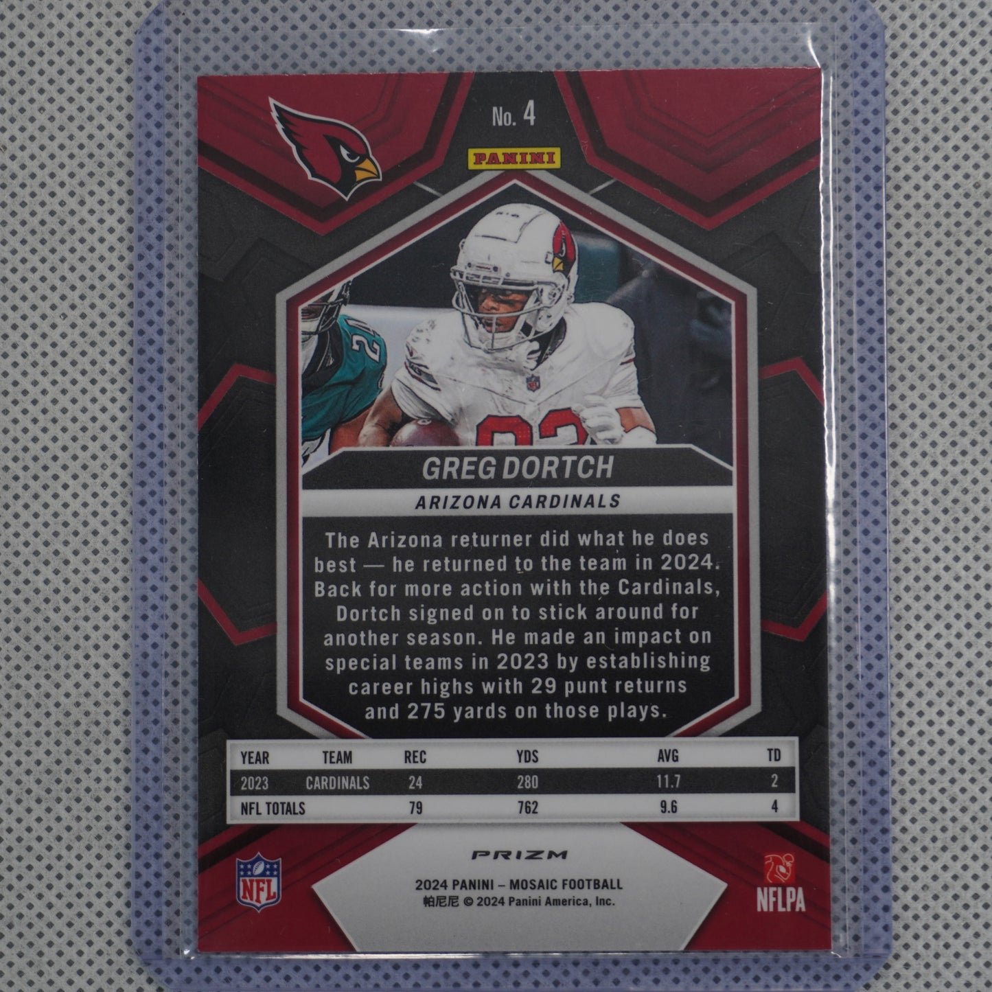 2024 Panini Mosaic #4 Greg Dortch Silver Arizona Cardinals