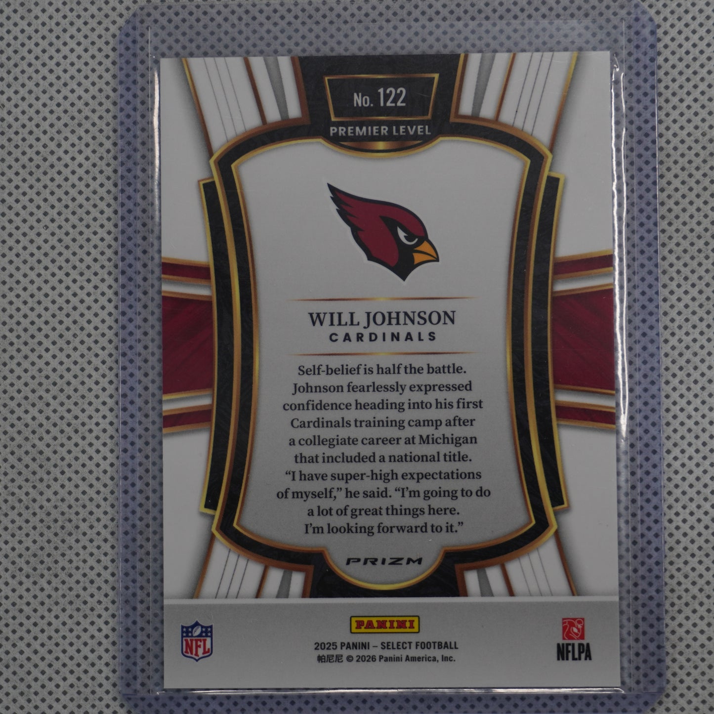 2025 Panini Select #122 Will Johnson Silver Prizm Arizona Cardinals RC
