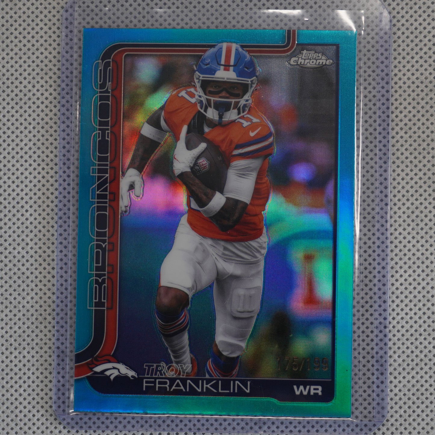 2025 Topps Chrome #91 Troy Franklin Aqua Refractor #/199 Denver Broncos SN