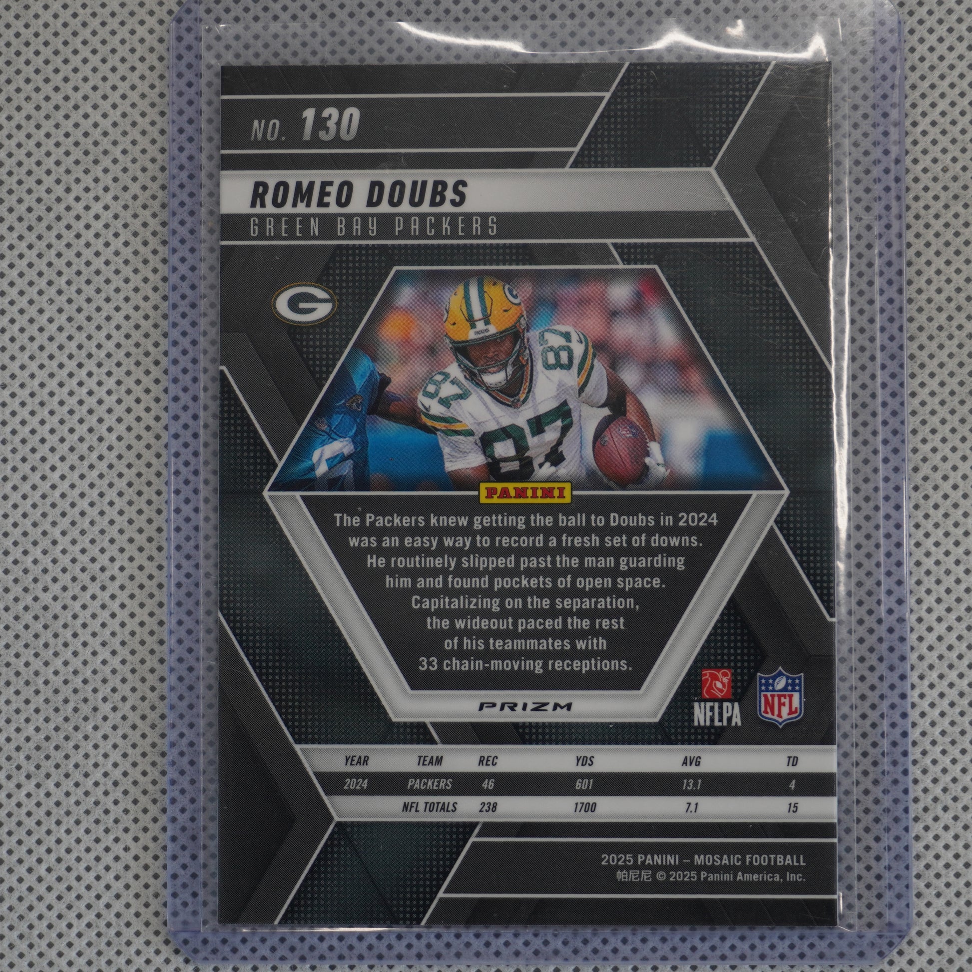 2025 Panini Mosaic #130 Romeo Doubs Mosaic Camo Pink Green Bay Packers