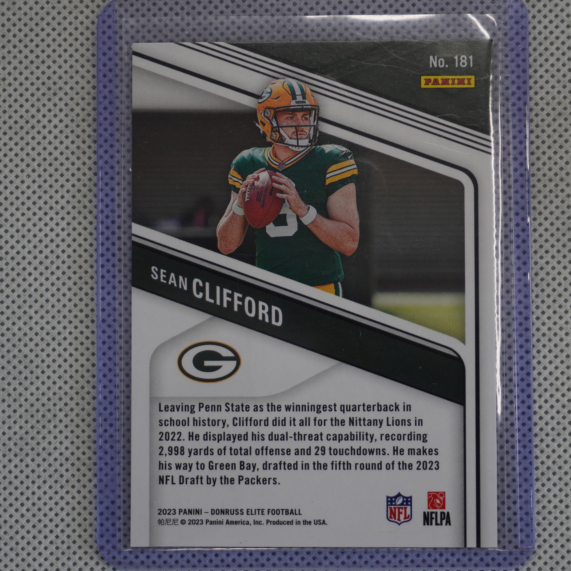 2023 Donruss Elite #181 Sean Clifford Orange #/399 Green Bay Packers SN,RC