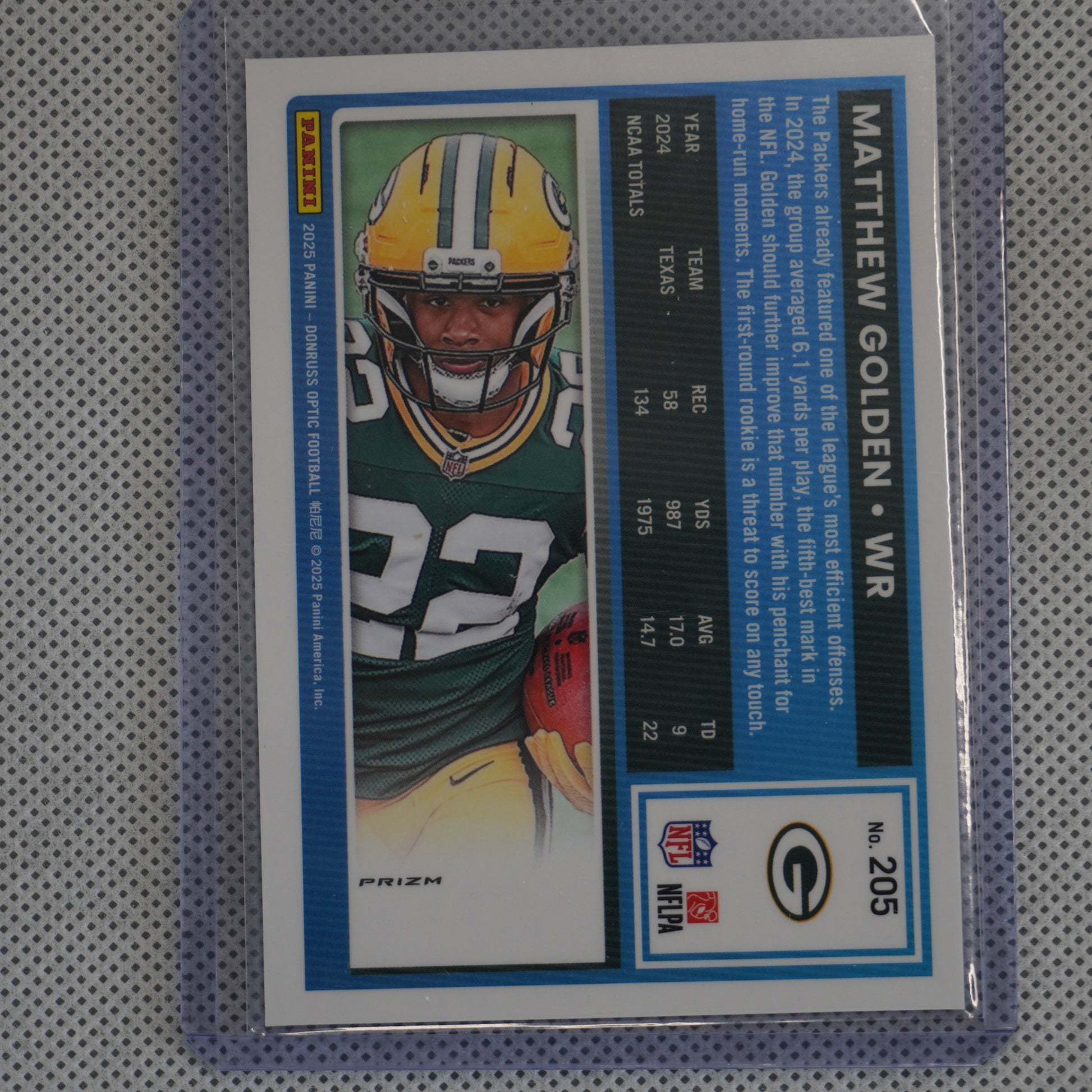 2025 Donruss Optic #205 Matthew Golden Blue Hyper Green Bay Packers RC