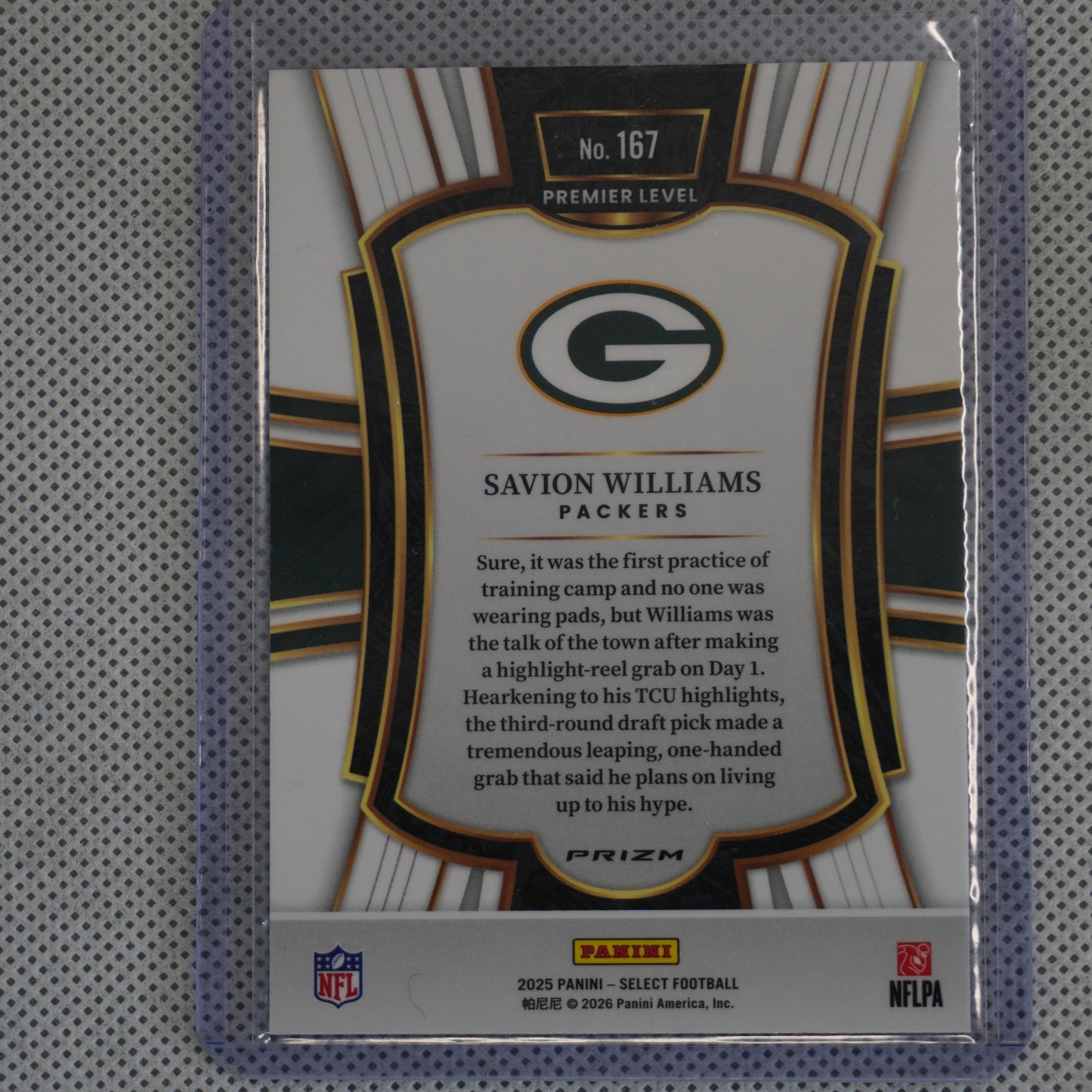 2025 Panini Select #167 Savion Williams Pink Prizm Shock Green Bay Packers RC
