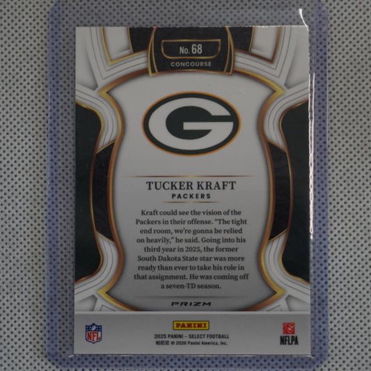 2025 Panini Select #68 Tucker Kraft Pink Prizm Shock Green Bay Packers