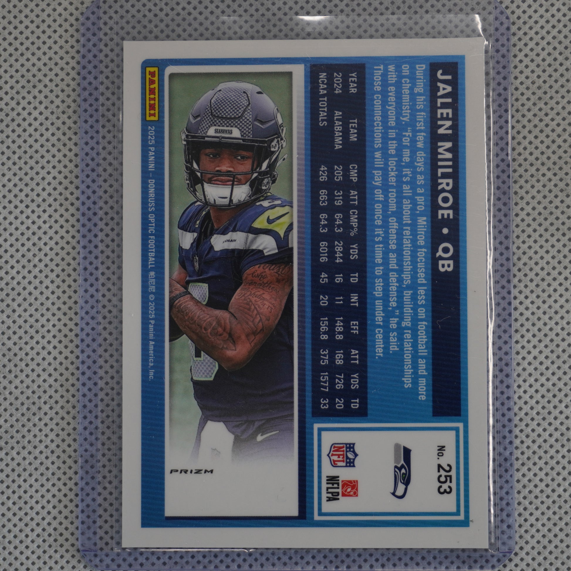 2025 Donruss Optic #253 Jalen Milroe Holo Seattle Seahawks RC
