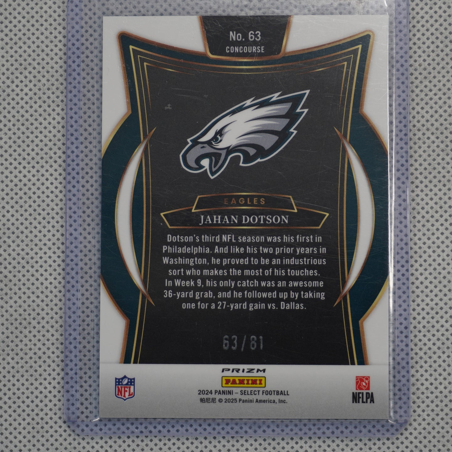 2024 Panini Select #63 Jahan Dotson Dragon Scale Prizm #/81 Philadelphia Eagles SN