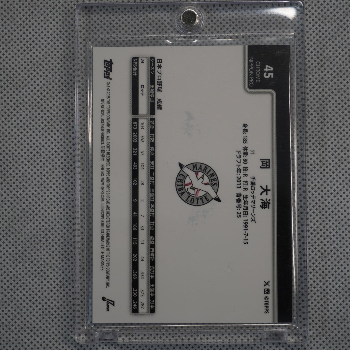 2025 Topps Chrome NPB #45 Hiromi Oka Sakura Refractor #/15 Chiba Lotte Marines SN