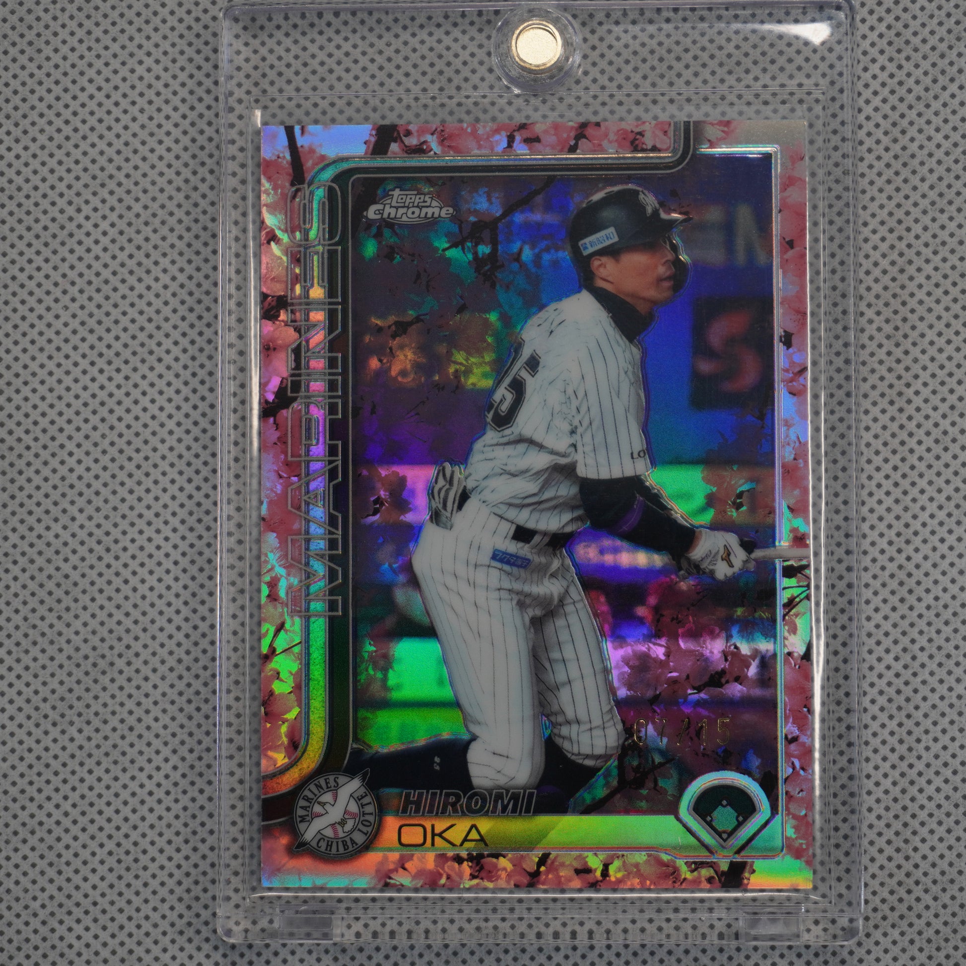 2025 Topps Chrome NPB #45 Hiromi Oka Sakura Refractor #/15 Chiba Lotte Marines SN