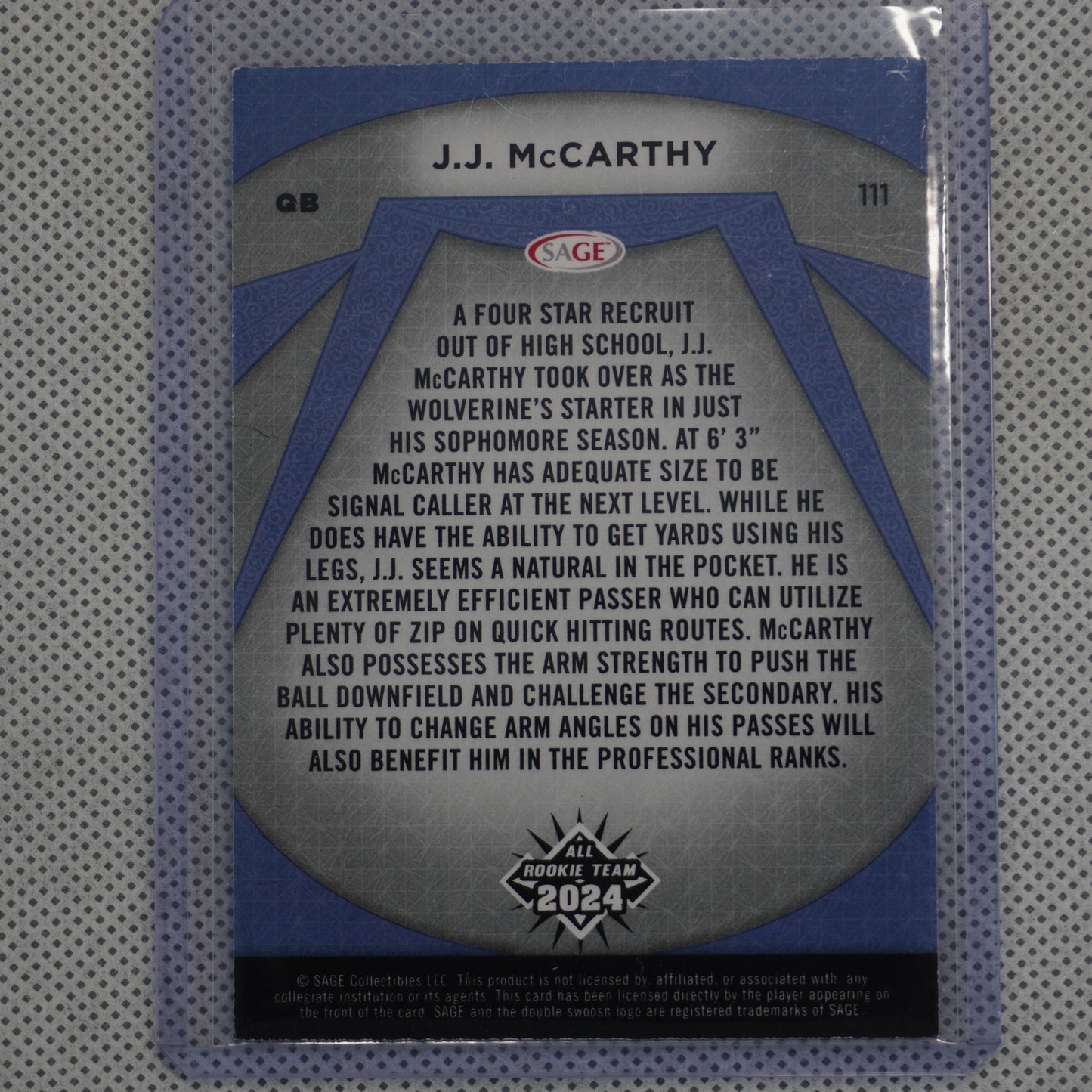 2024 SAGE HIT #111 J.J. McCarthy Purple Michigan Wolverines