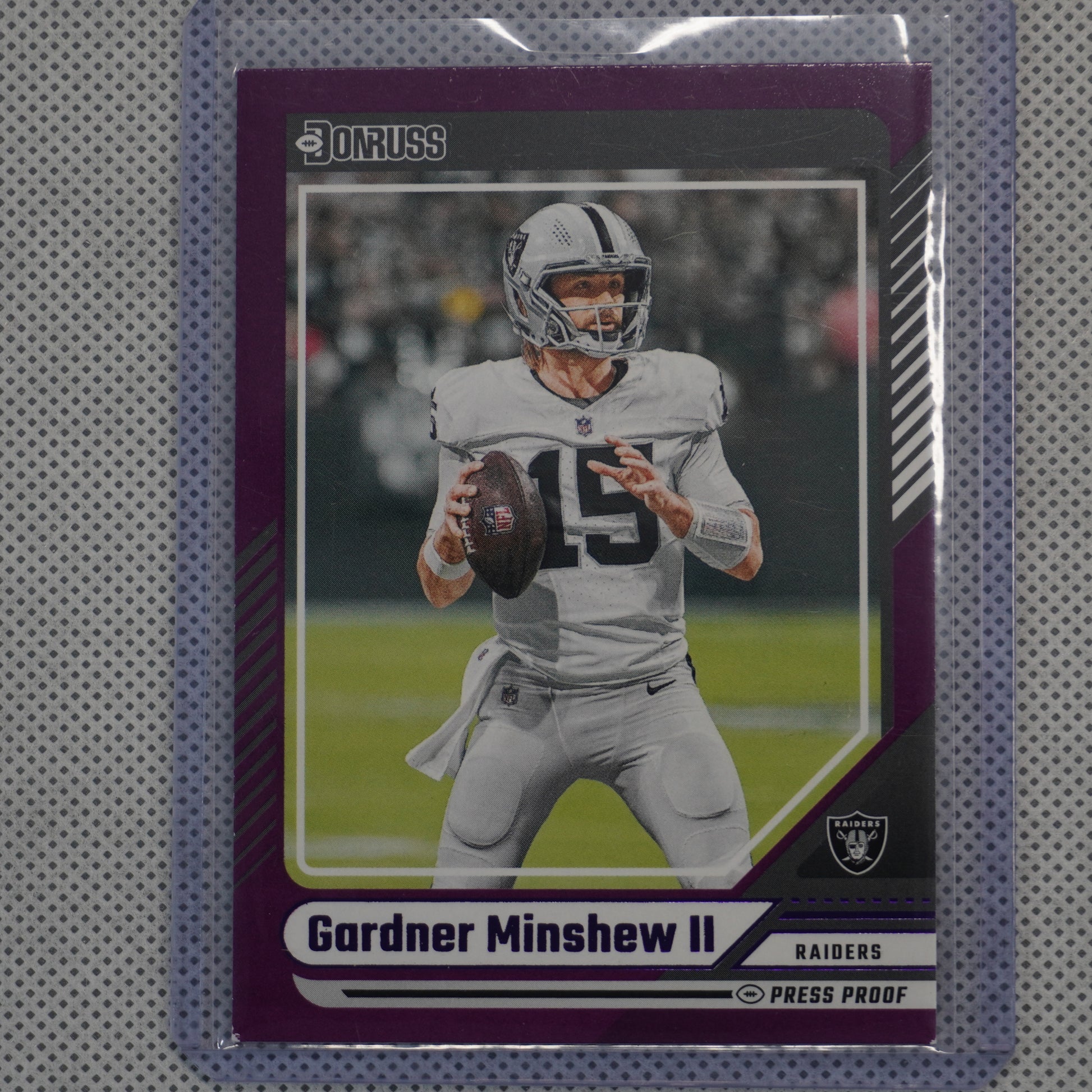 2024 Donruss #227 Gardner Minshew II Press Proof Purple Las Vegas Raiders