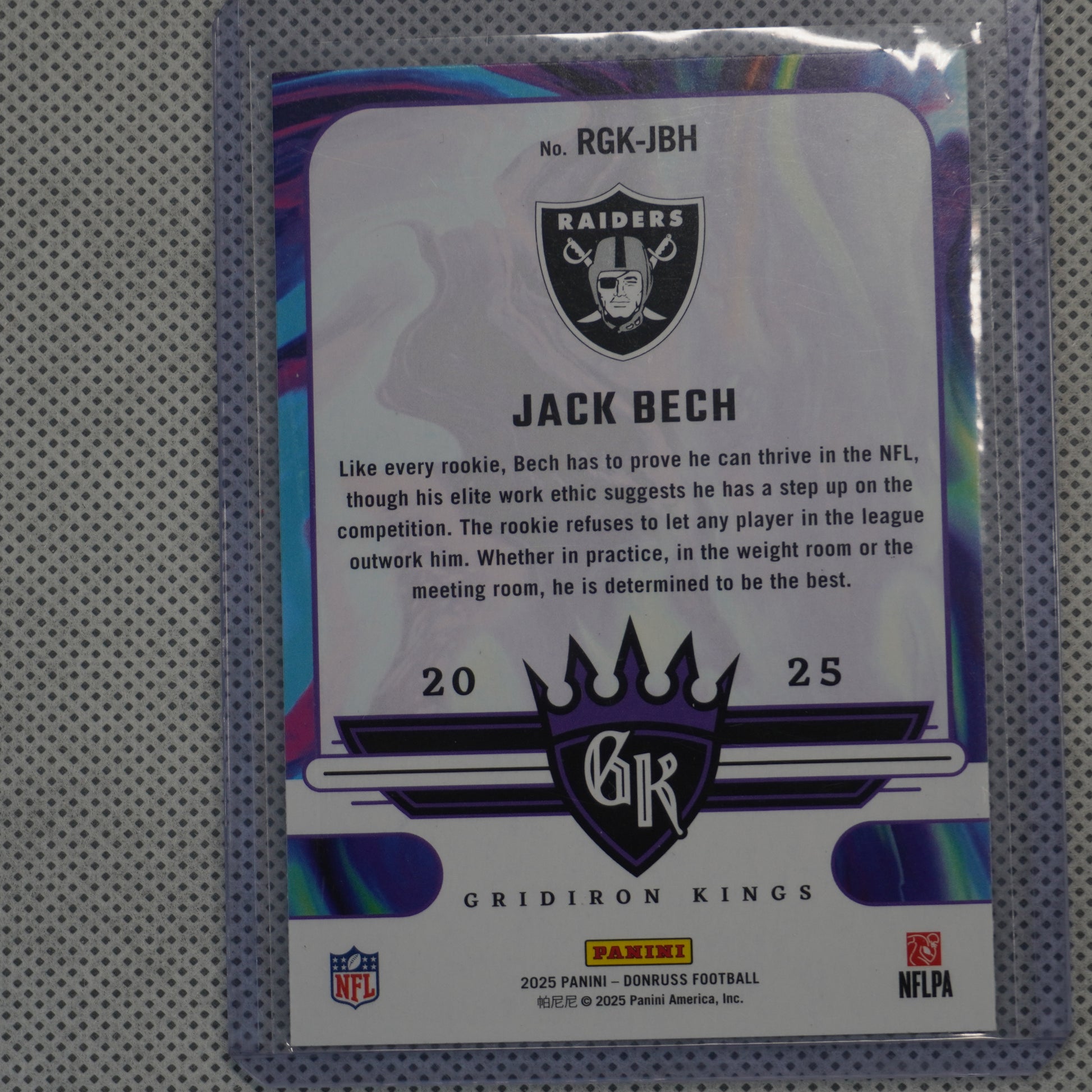 2025 Donruss #RGK-JBH Jack Bech Rookie Gridiron Kings Las Vegas Raiders