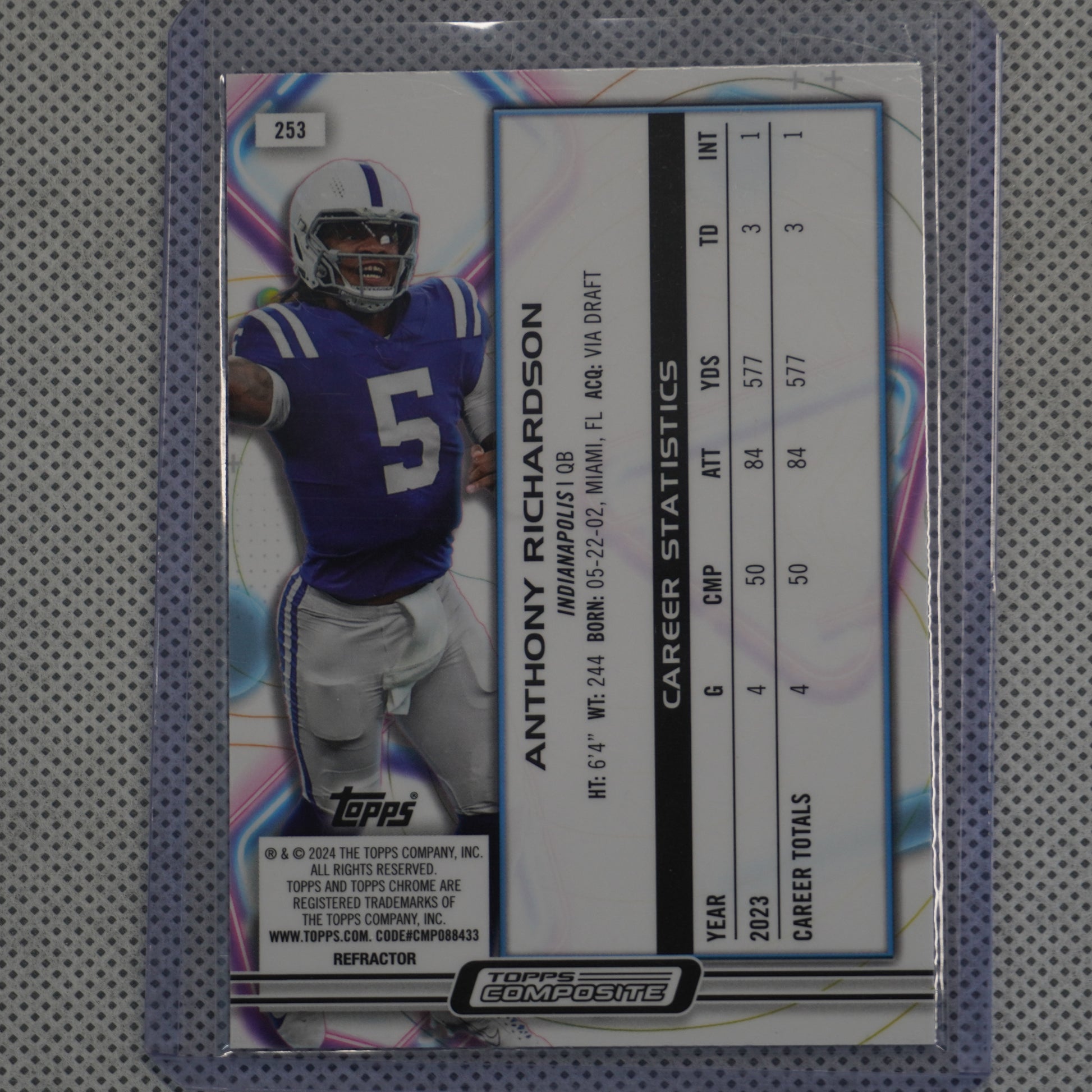 2023 Topps Composite #253 Anthony Richardson Cosmic Chrome Refractor Indianapolis Colts RC