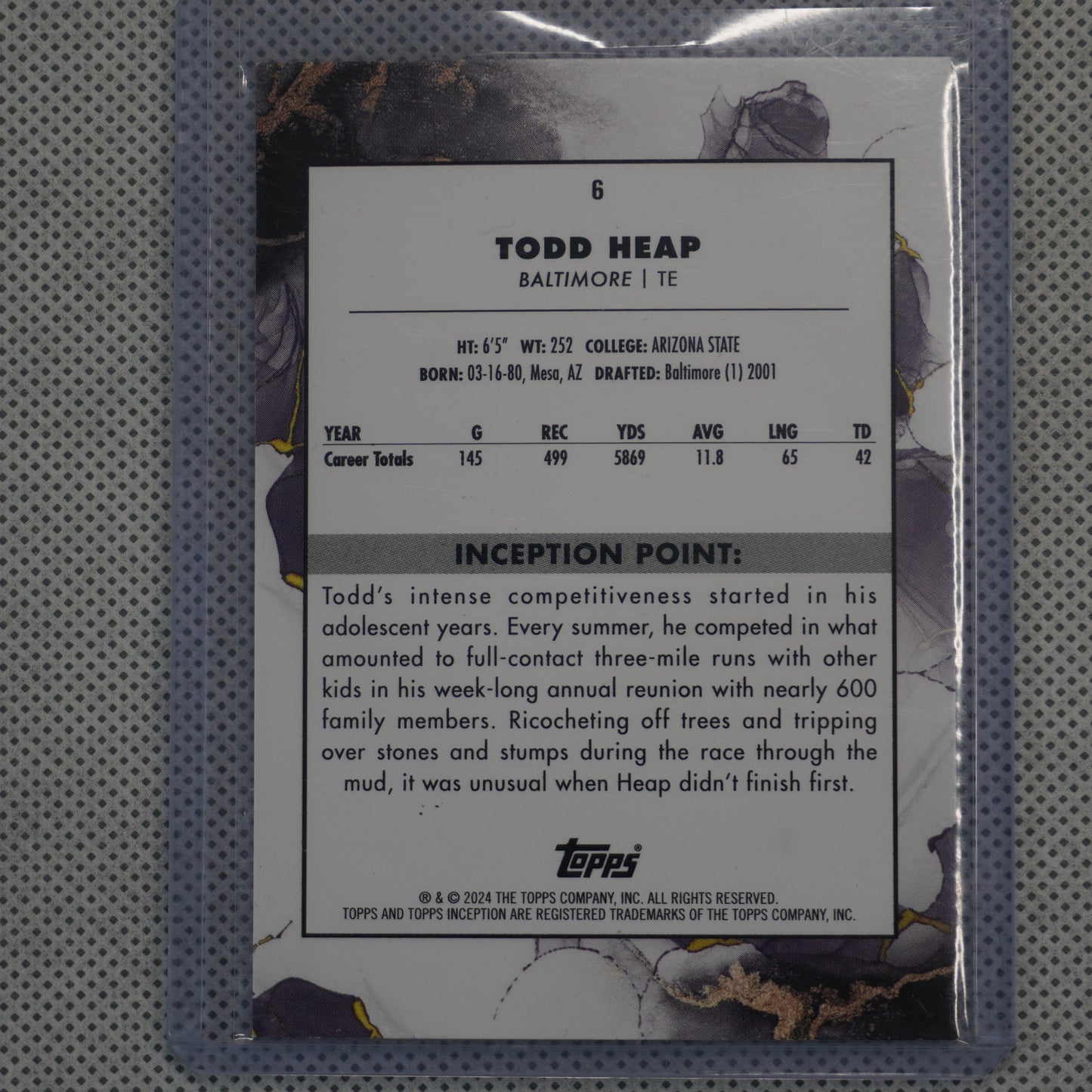 2024 Topps Inception #6 Todd Heap Magenta #/99 Baltimore Ravens SN