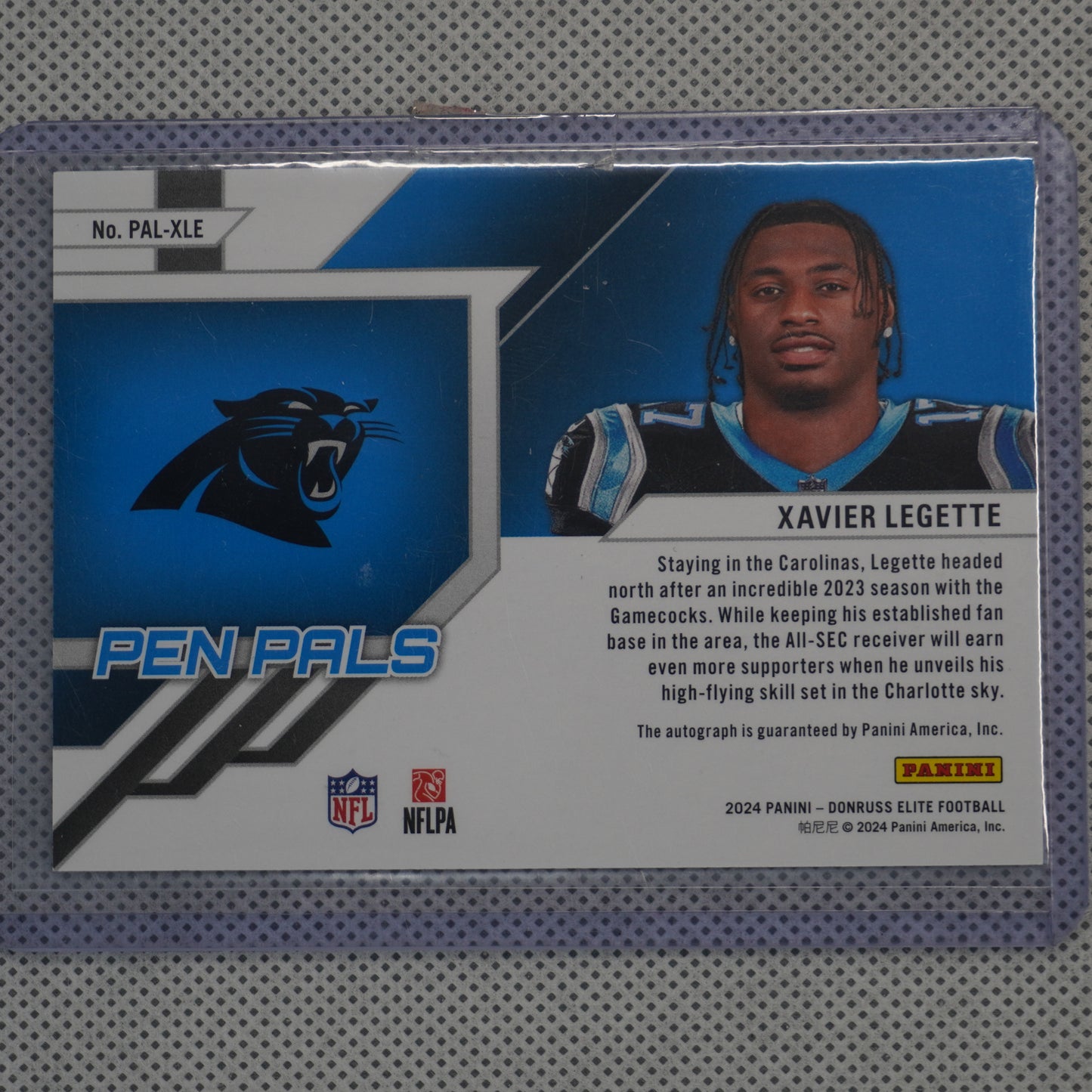 2024 Donruss Elite #PAL-XLE Xavier Legette Pen Pals Black Ink Carolina Panthers AU