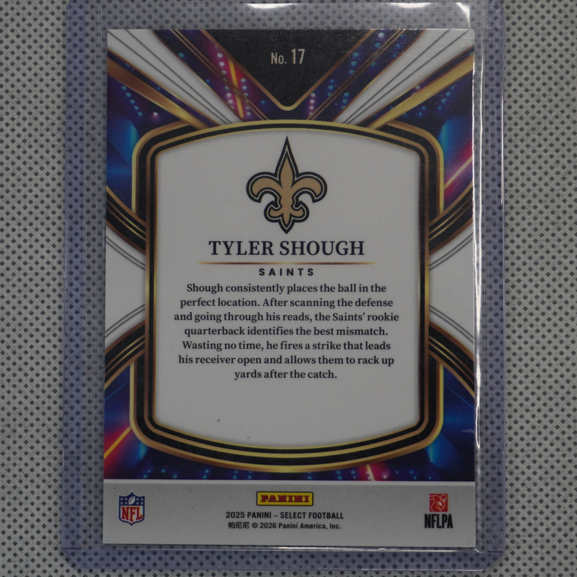2025 Panini Select #17 Tyler Shough Select Future New Orleans Saints