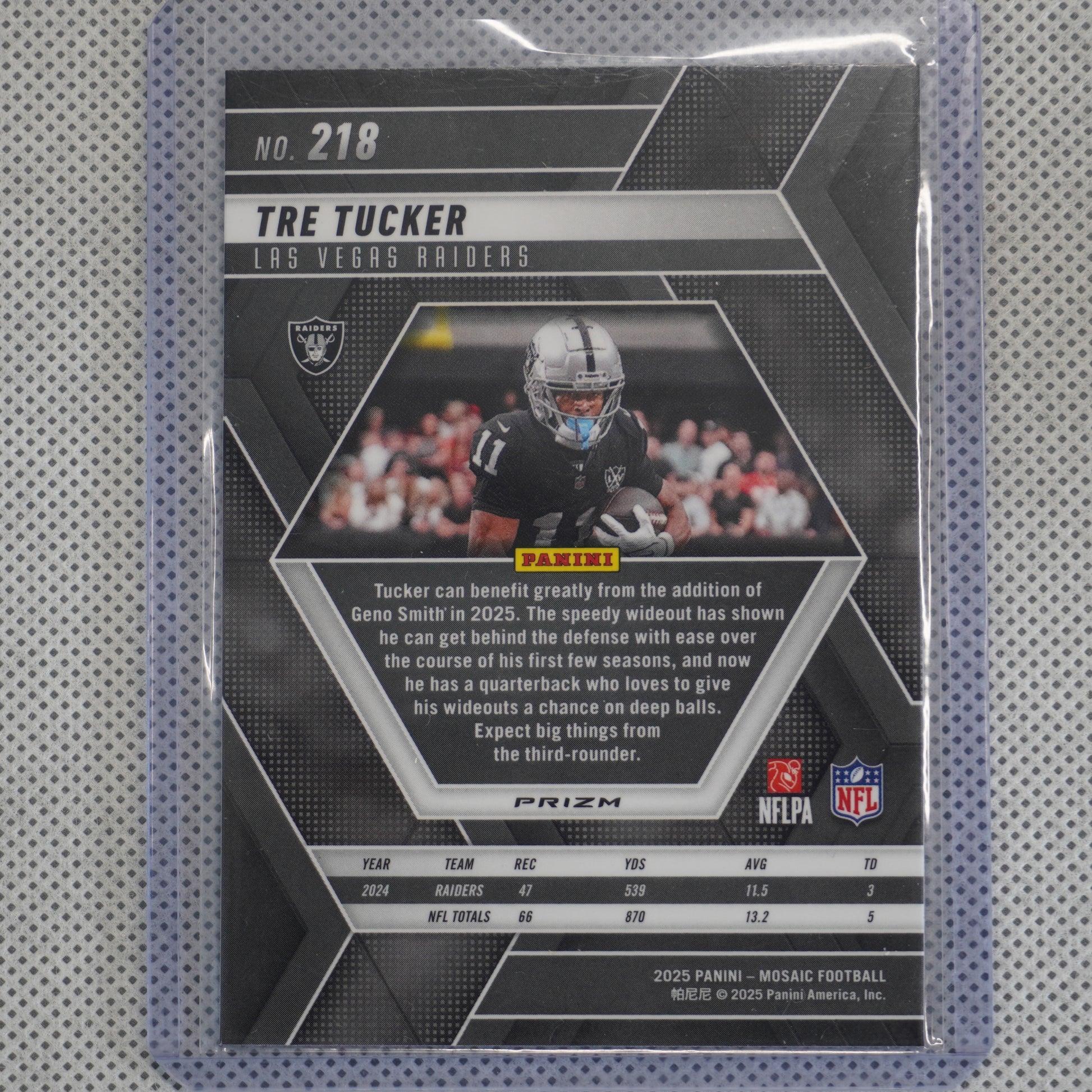 2025 Panini Mosaic #218 Tre Tucker Silver Las Vegas Raiders