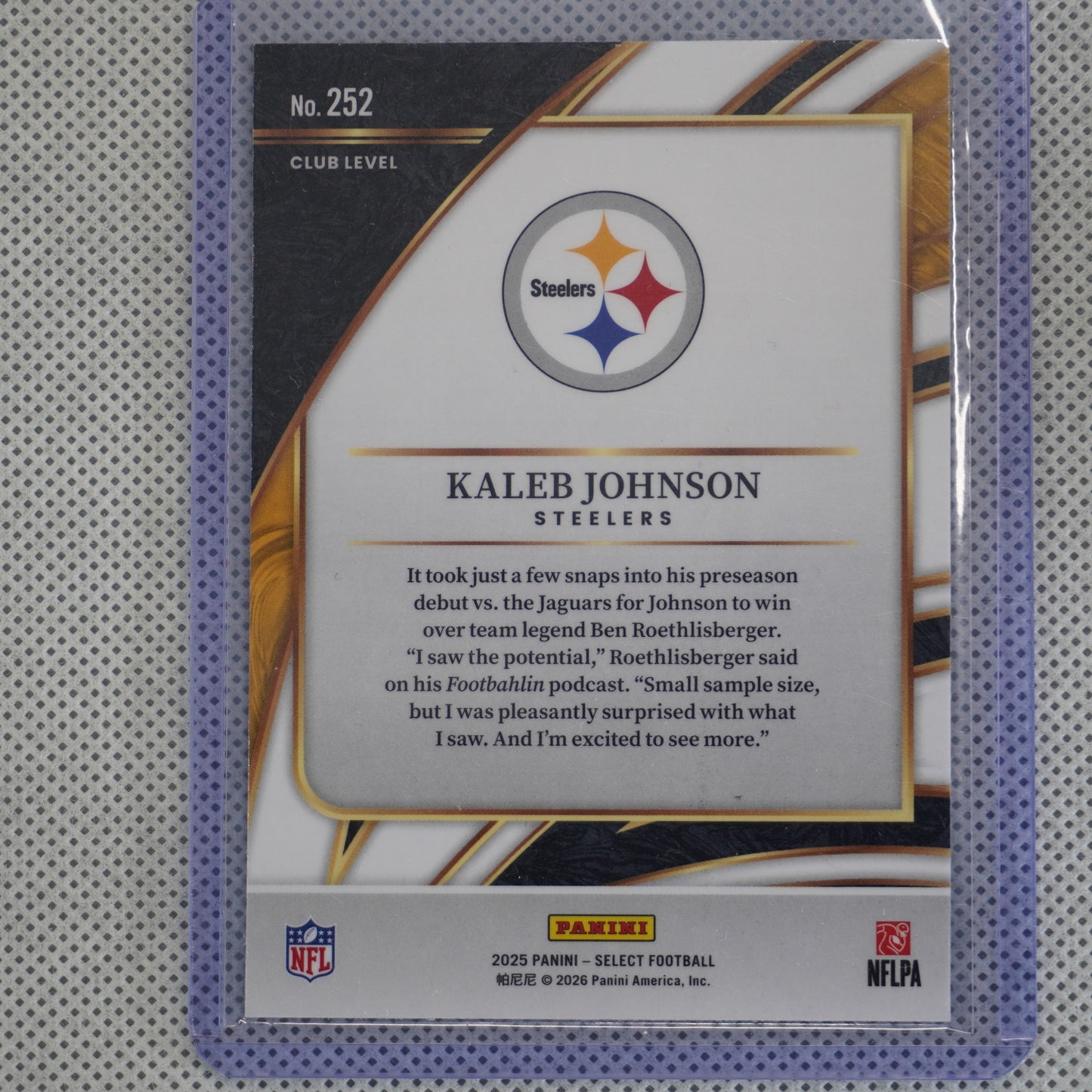 2025 Panini Select #252 Kaleb Johnson Pittsburgh Steelers RC