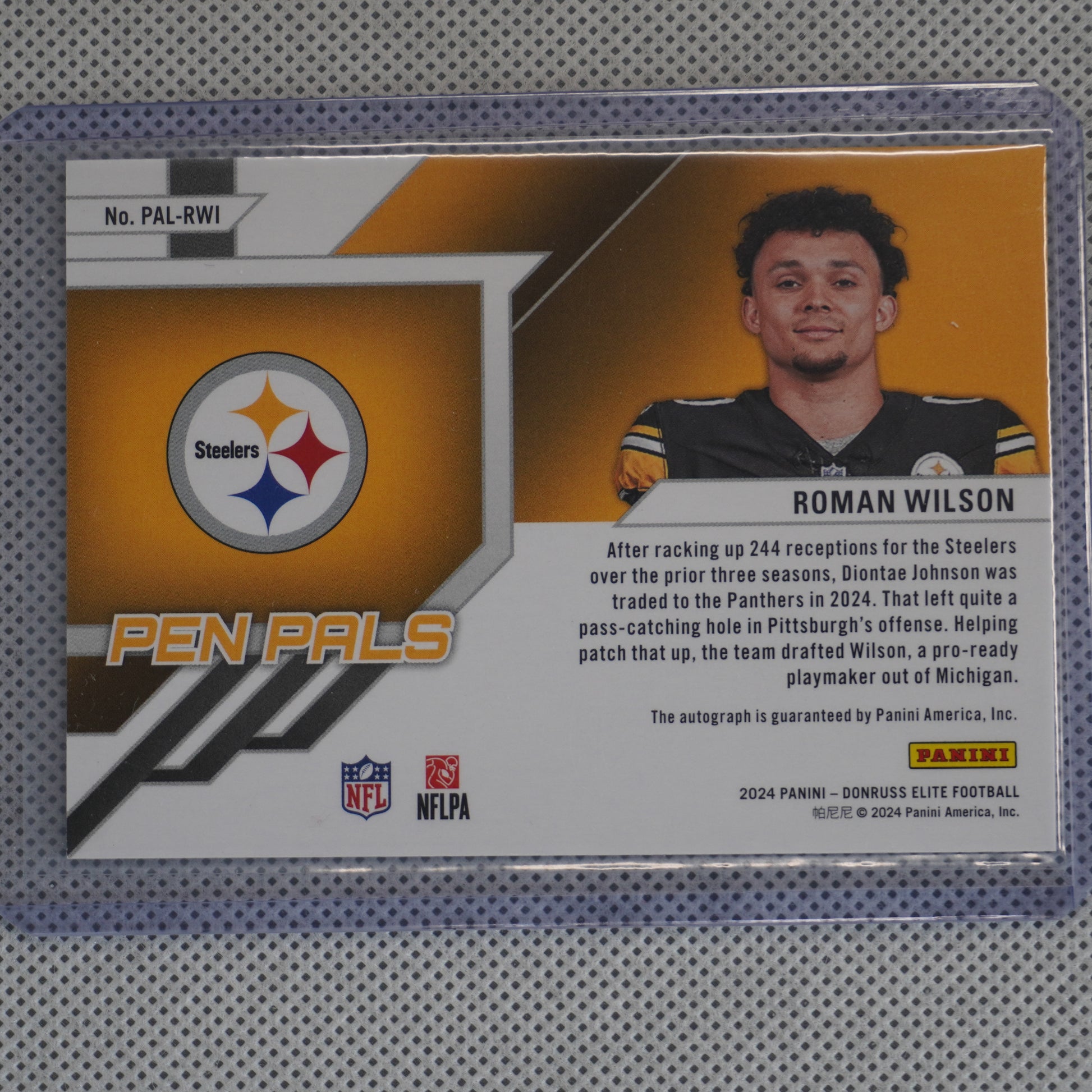 2024 Donruss Elite #PAL-RWI Roman Wilson Pen Pals Pittsburgh Steelers AU