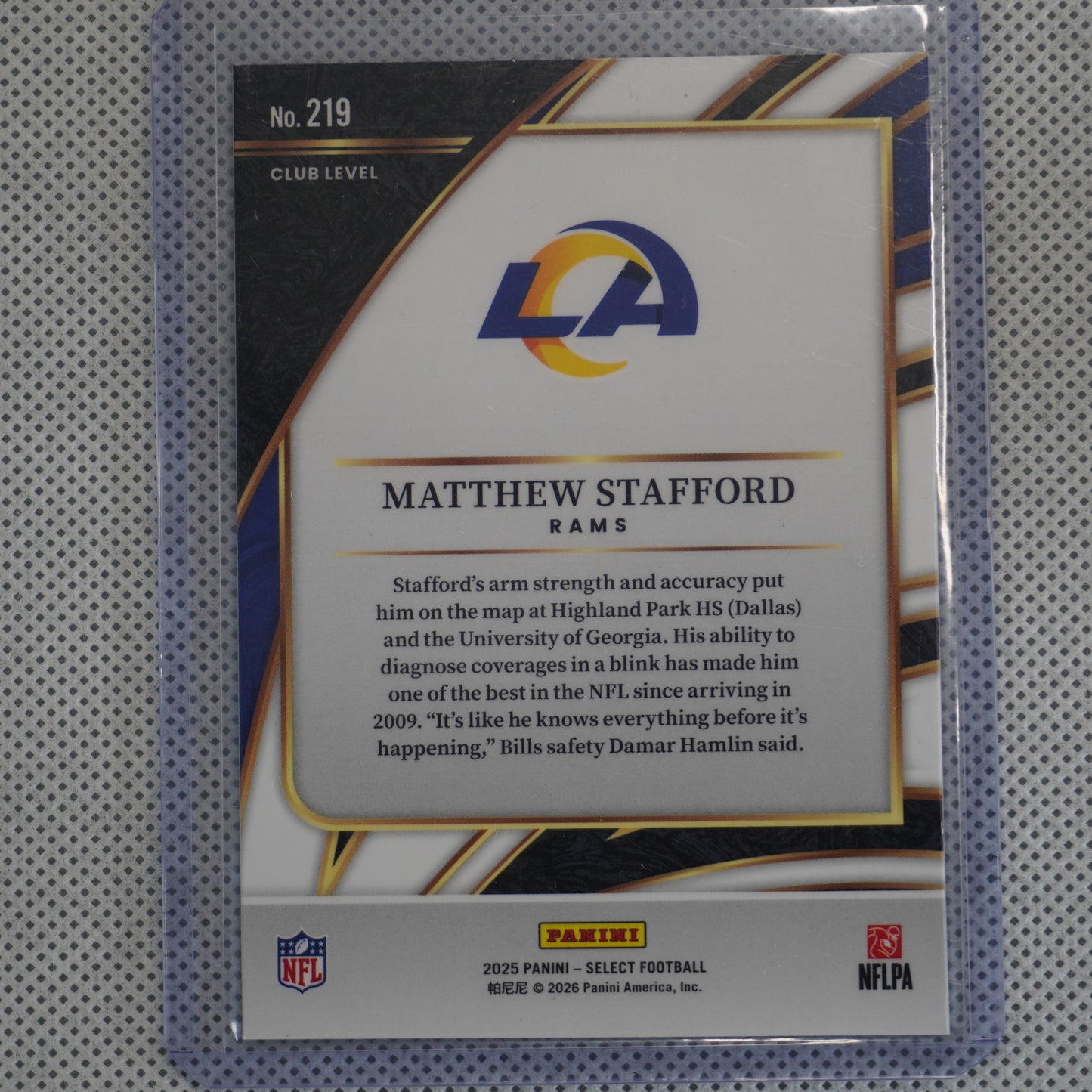 2025 Panini Select #219 Matthew Stafford Los Angeles Rams