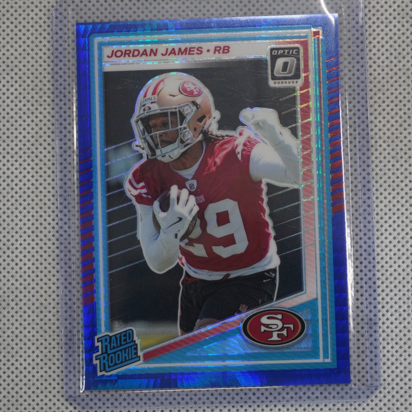 2025 Donruss Optic #278 Jordan James Blue Hyper San Francisco 49ers RC