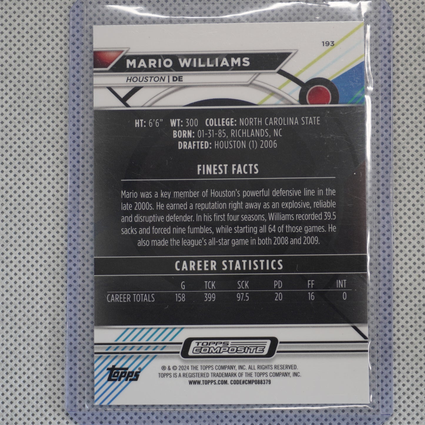 2023 Topps Composite #193 Mario Williams Finest Checkerboard Refractor Houston Texans