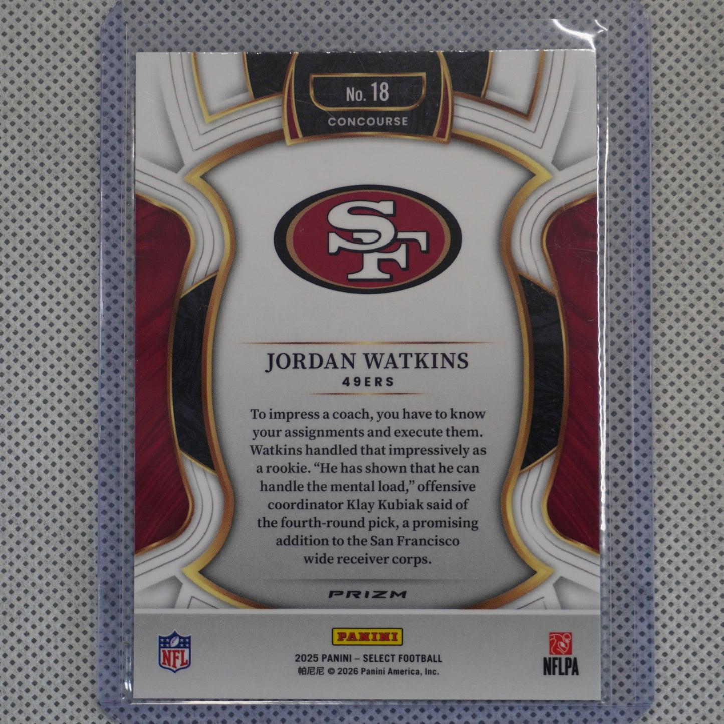 2025 Panini Select #18 Jordan Watkins Silver Prizm San Francisco 49ers RC