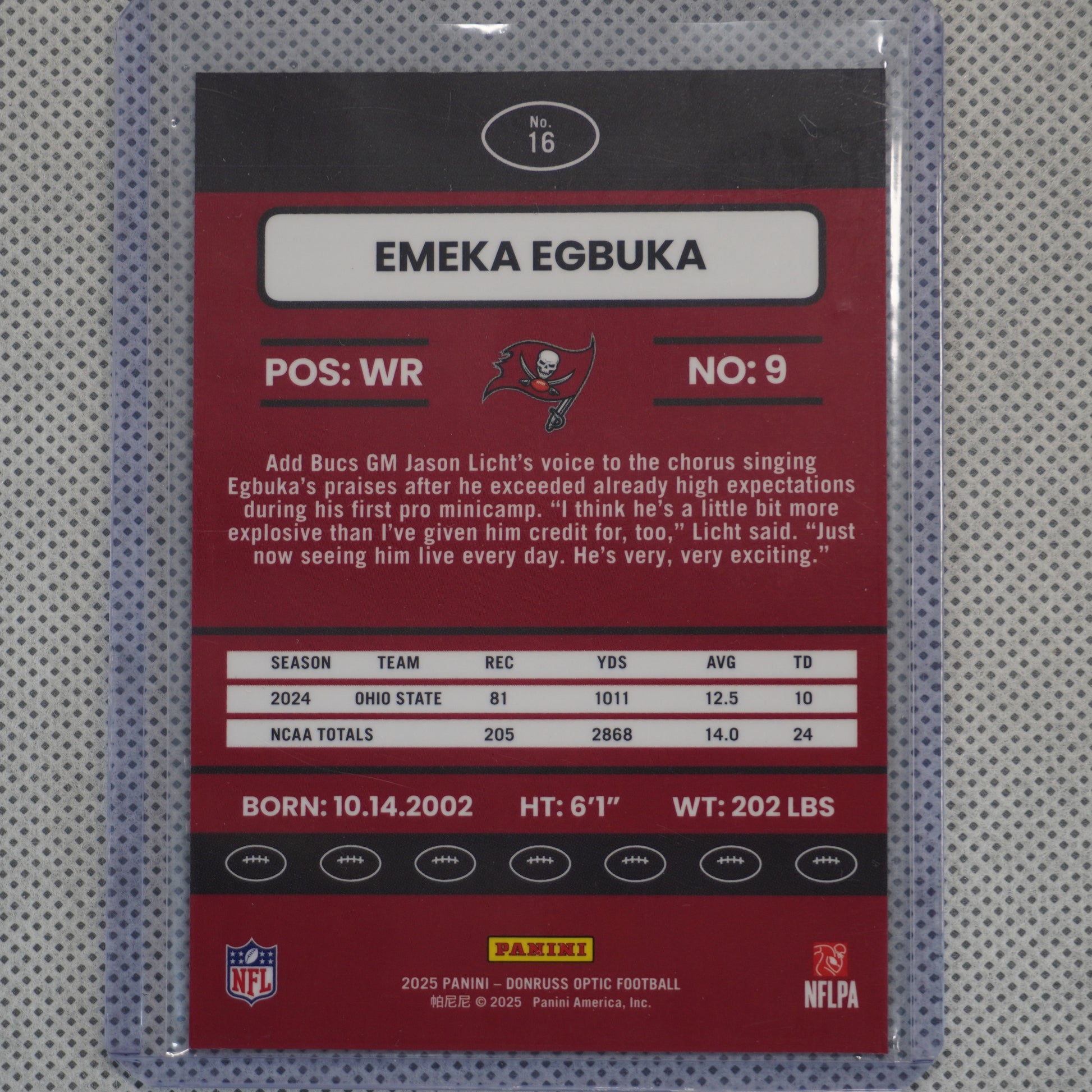 2025 Donruss Optic #16 Emeka Egbuka 2015 Retro Tampa Bay Buccaneers