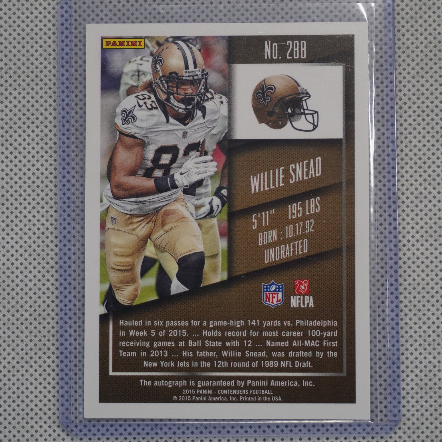 2015 Panini Contenders #288 Willie Snead New Orleans Saints RC,AU
