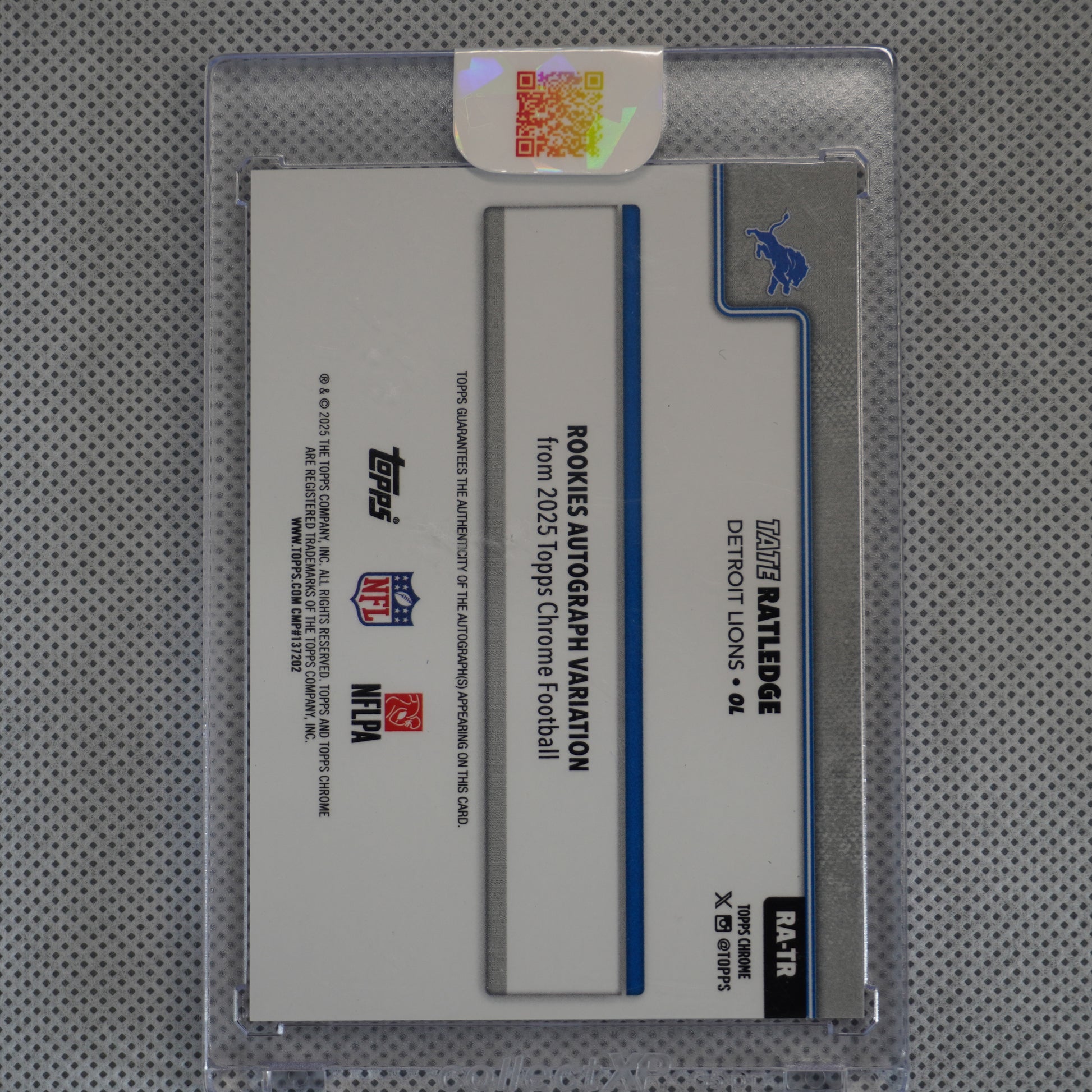 2025 Topps Chrome #RA-TR Tate Ratledge Chrome Rookie Autographs Orange Geometric Refractor #/25 Detroit Lions SN,AU