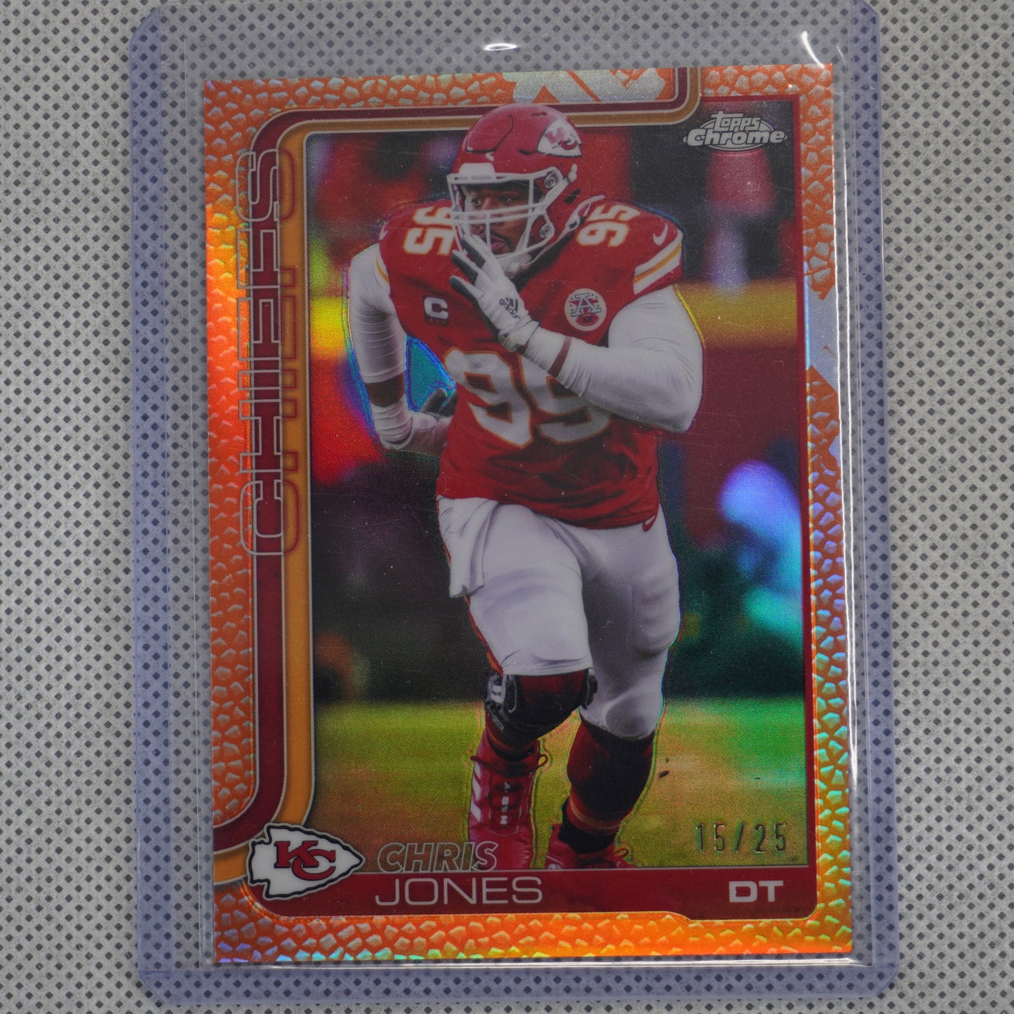 2025 Topps Chrome #153 Chris Jones Football Leather Orange #/25 Kansas City Chiefs SN