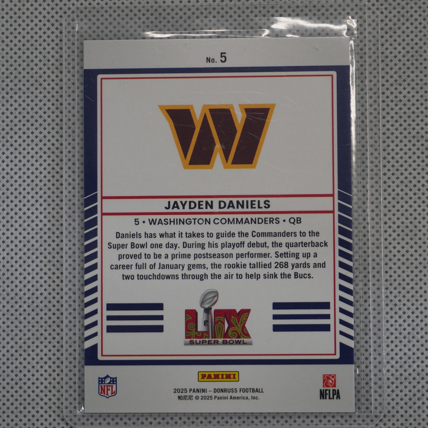 2025 Donruss #5 Jayden Daniels Road to the Super Bowl Wild Card Washington Commanders