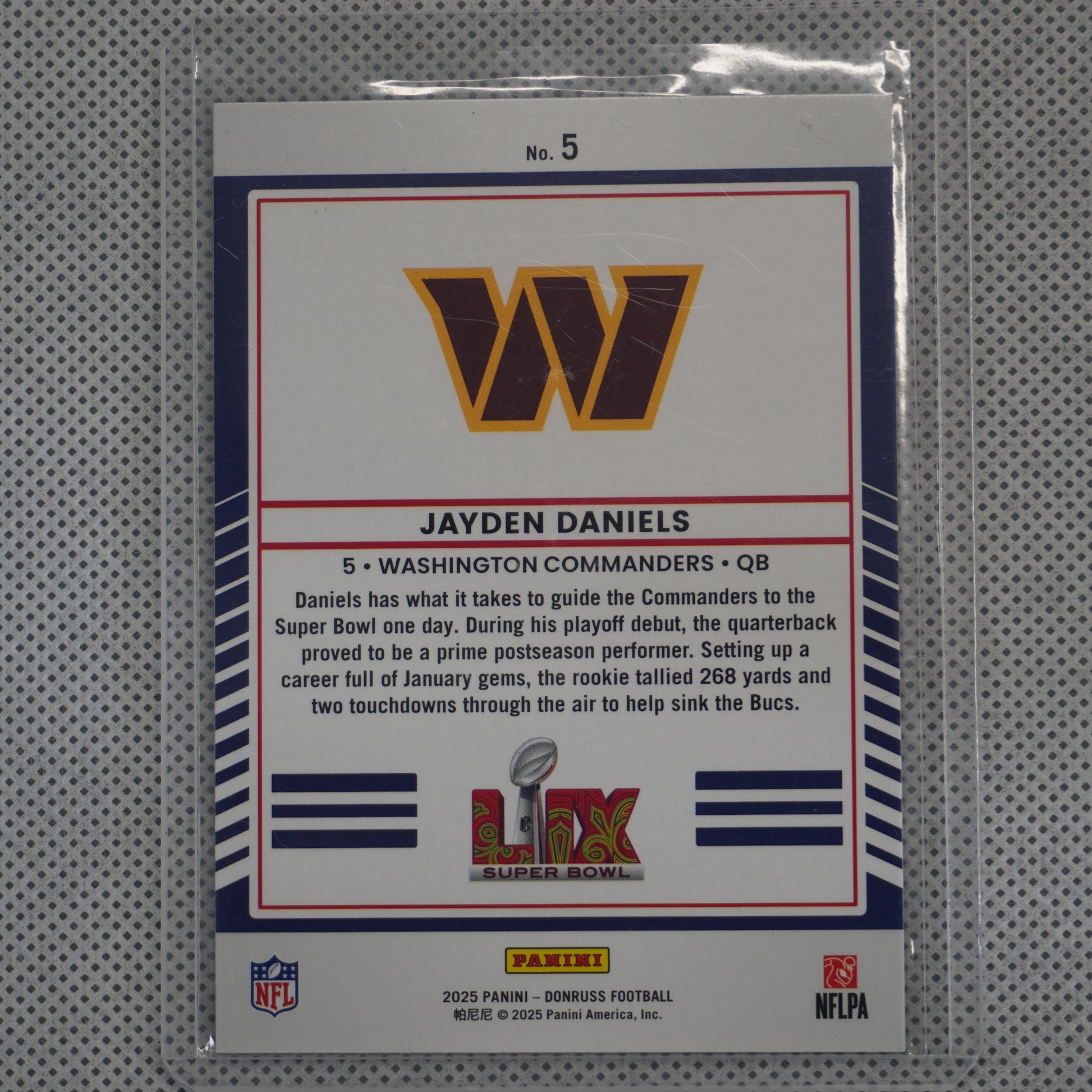 2025 Donruss #5 Jayden Daniels Road to the Super Bowl Wild Card Washington Commanders