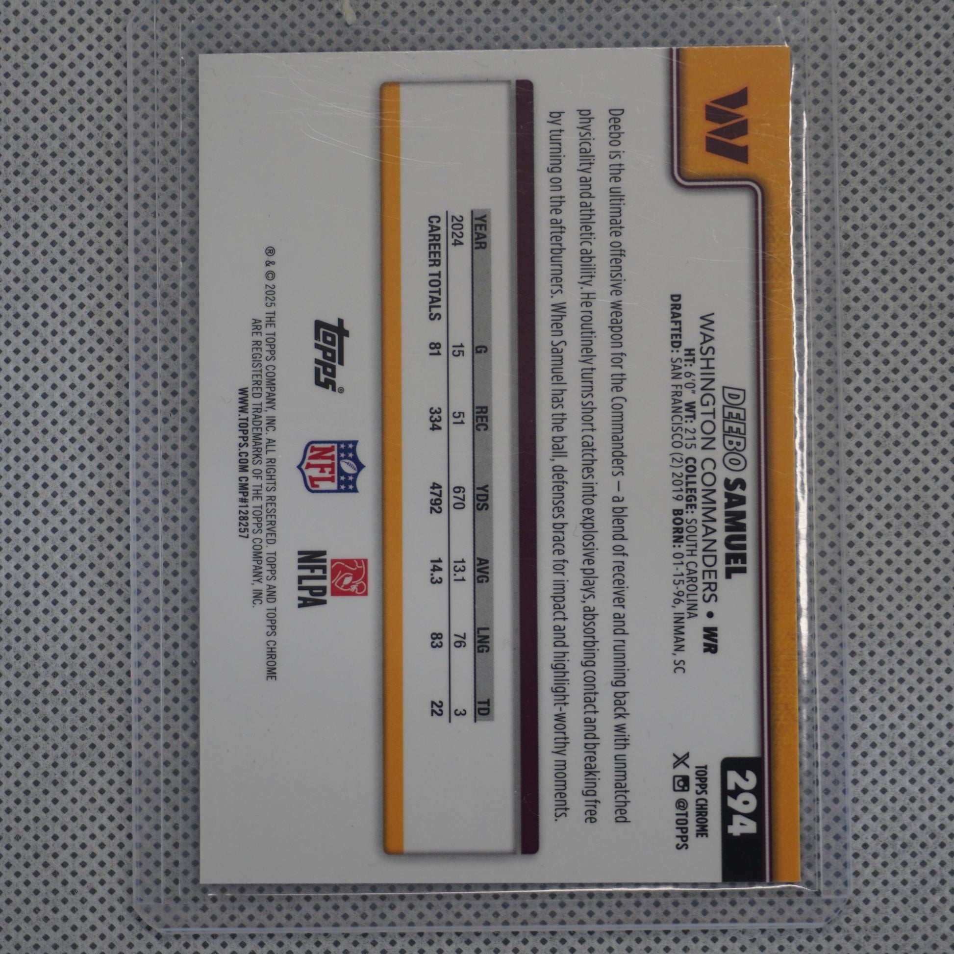 2025 Topps Chrome #294 Deebo Samuel Hot Pink X-Fractor Washington Commanders
