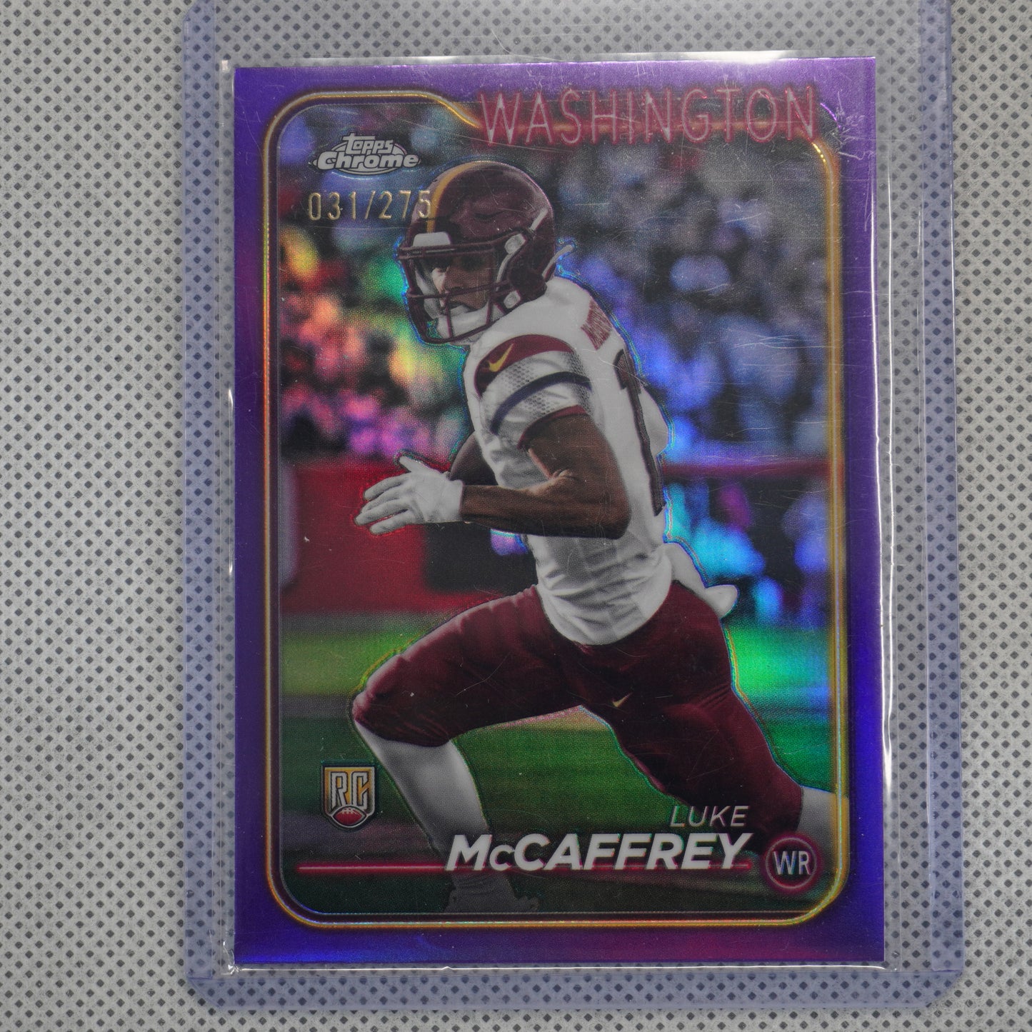 2024 Topps Chrome #244 Luke McCaffrey Purple Refractor #/275 Washington Commanders SN,RC
