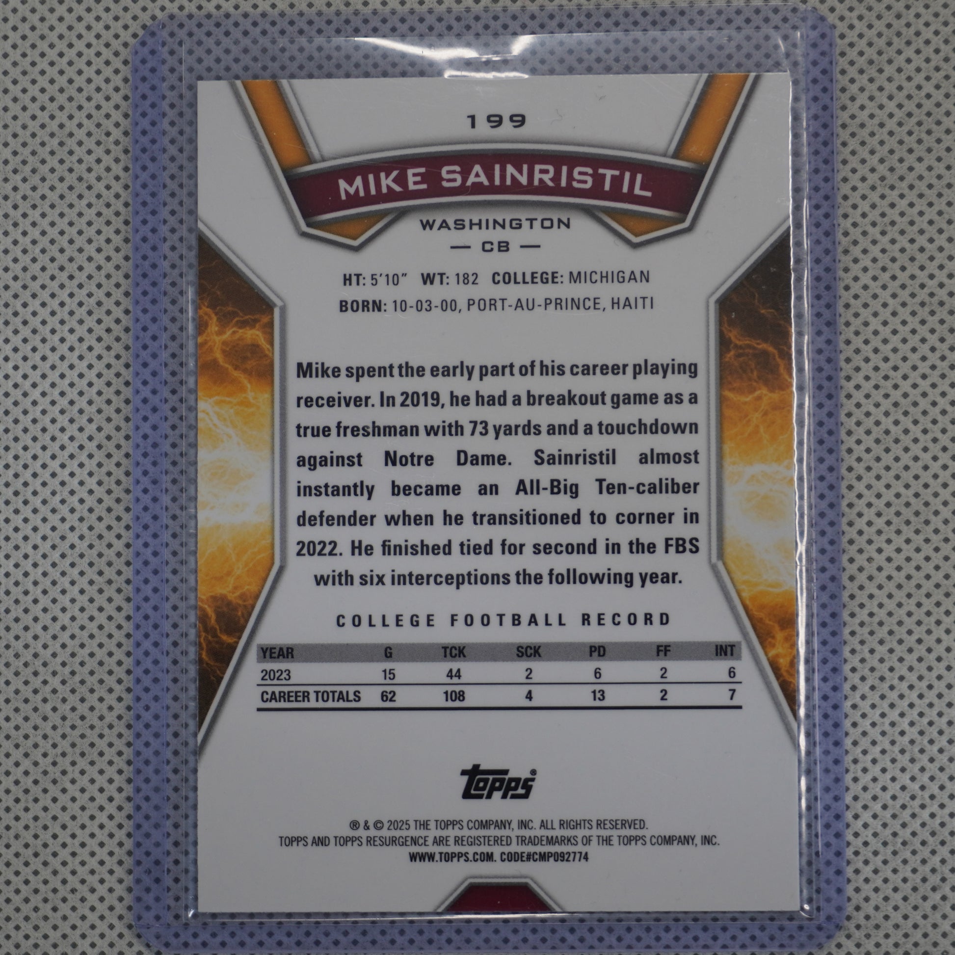 2024 Topps Resurgence #199 Mike Sainristil Blue & Orange Spark Washington Commanders RC