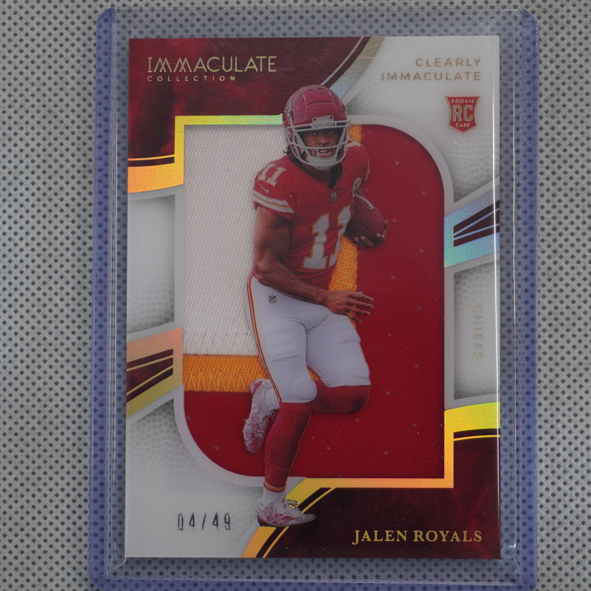 2025 Panini Immaculate Collection #CIRJ-JRS Jalen Royals Clearly Immaculate #'/49 Kansas City Chiefs SN,MEM