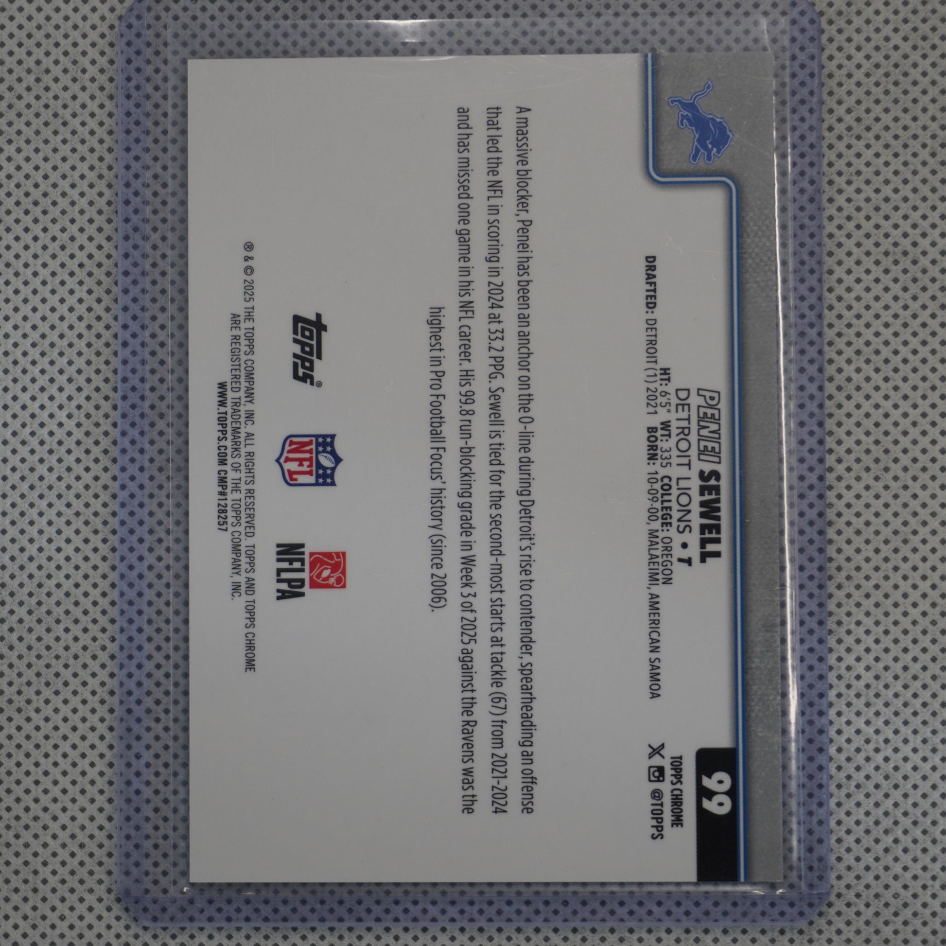 2025 Topps Chrome #99 Penei Sewell Gold Wave Refractor #/50 Detroit Lions SN