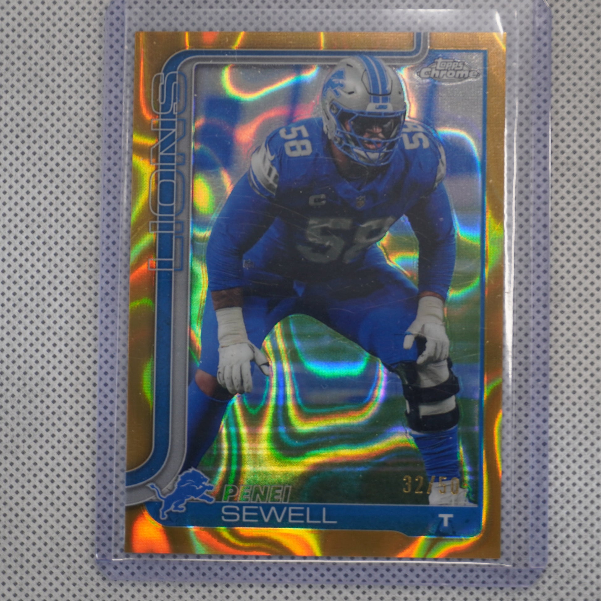 2025 Topps Chrome #99 Penei Sewell Gold Wave Refractor #/50 Detroit Lions SN