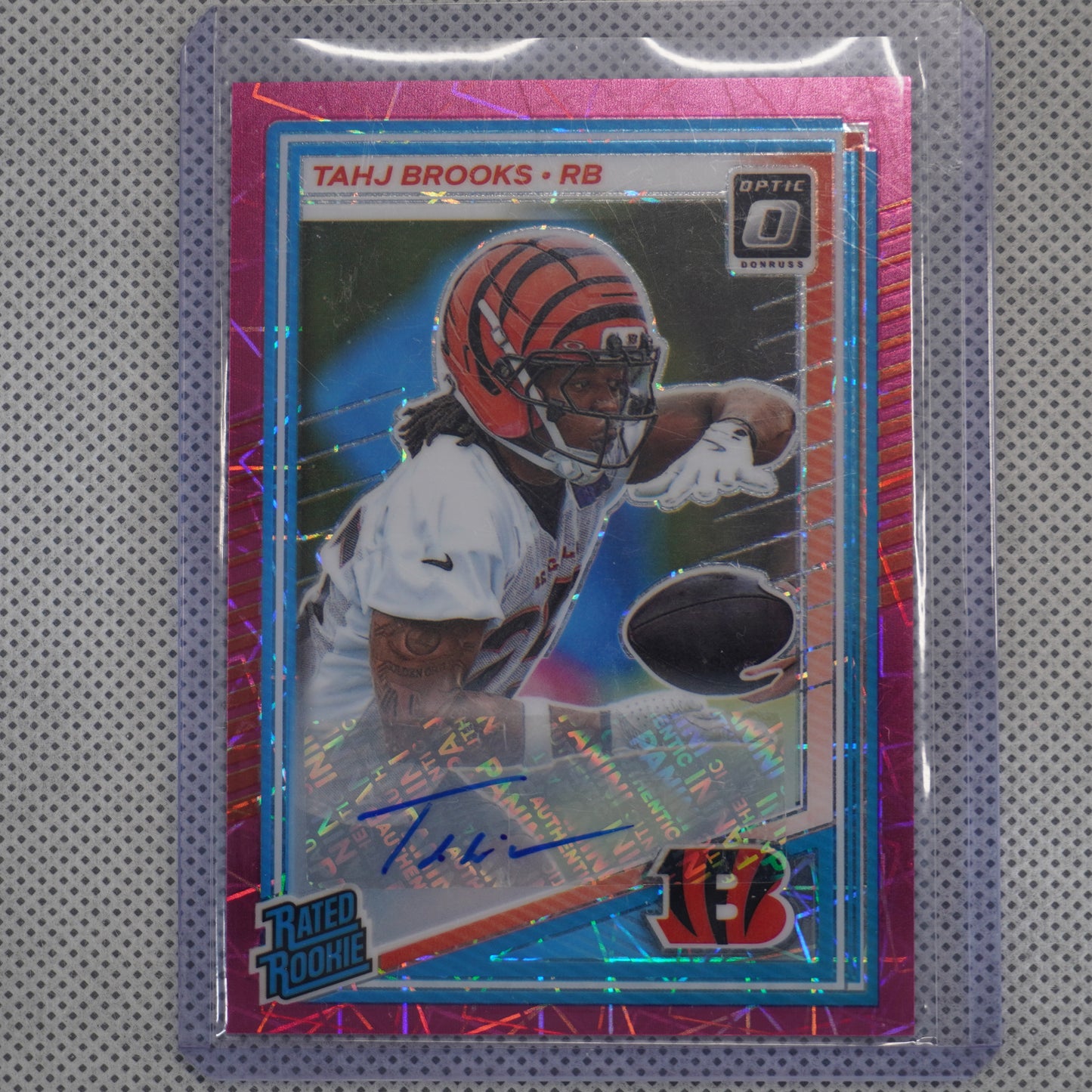 2025 Donruss Optic #268 Tahj Brooks Rated Rookies Autographs Pink Velocity #/75 Cincinnati Bengals SN,RC,AU