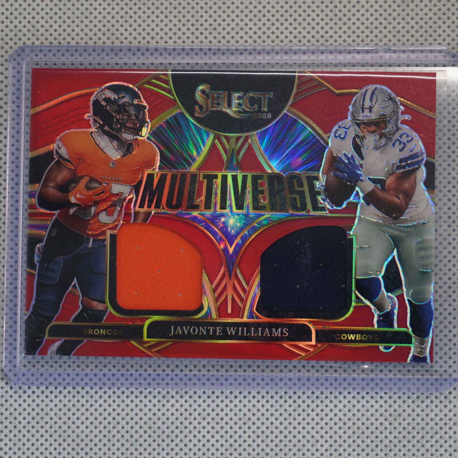 2025 Panini Select #MVJ-JWS Javonte Williams Multiverse Jerseys Red Prizm MEM