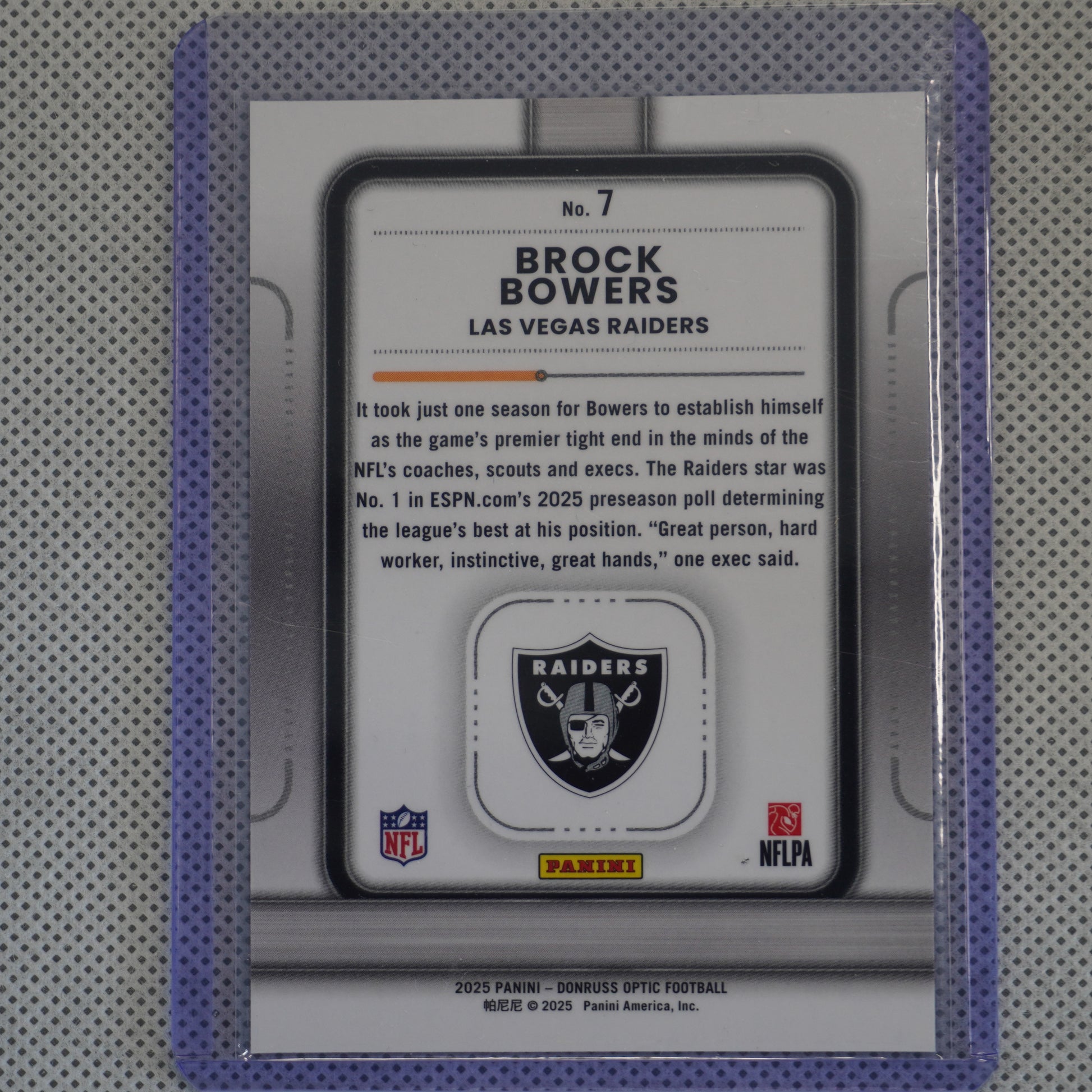 2025 Donruss Optic #7 Brock Bowers Play Action Las Vegas Raiders