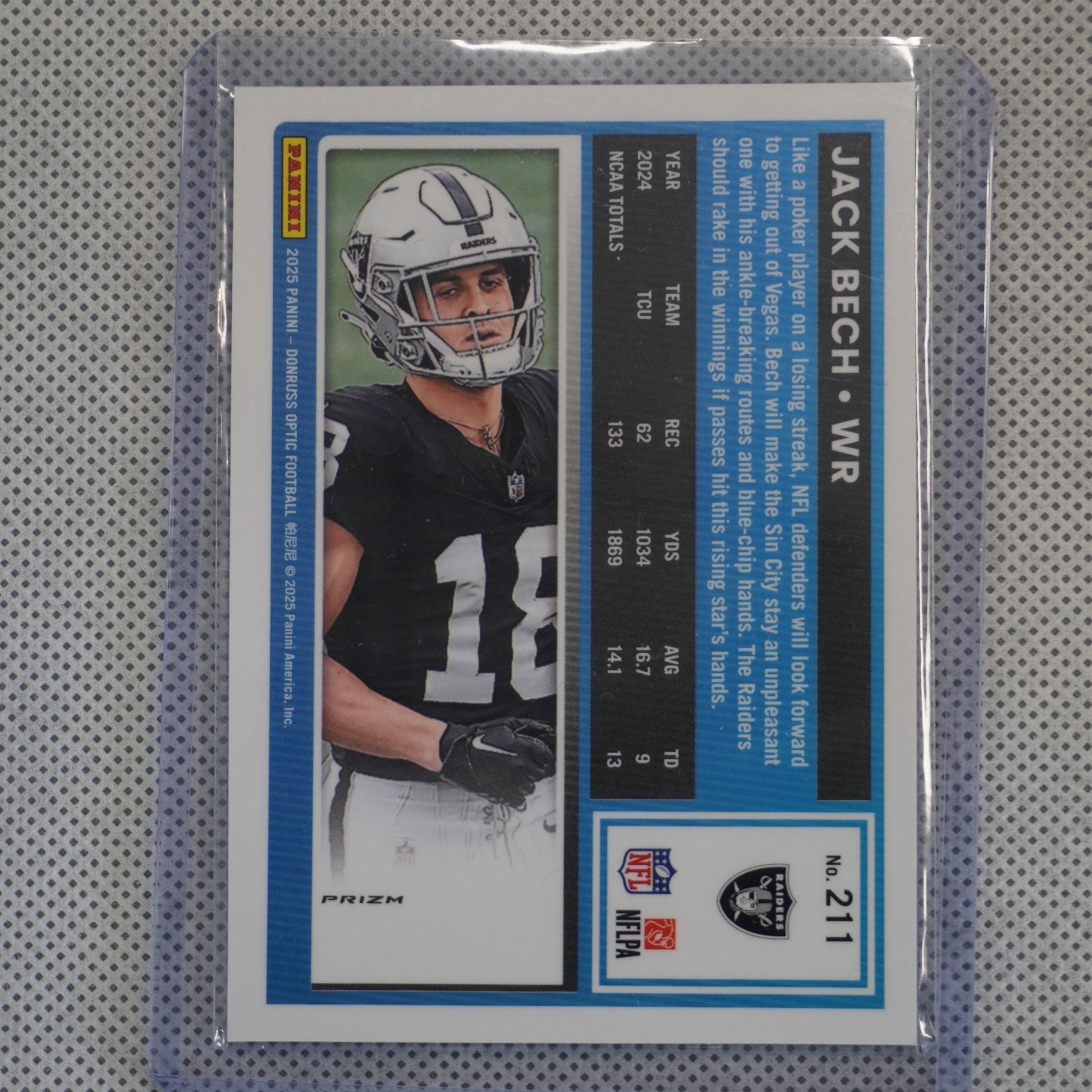 2025 Donruss Optic #211 Jack Bech Blue Hyper Las Vegas Raiders RC