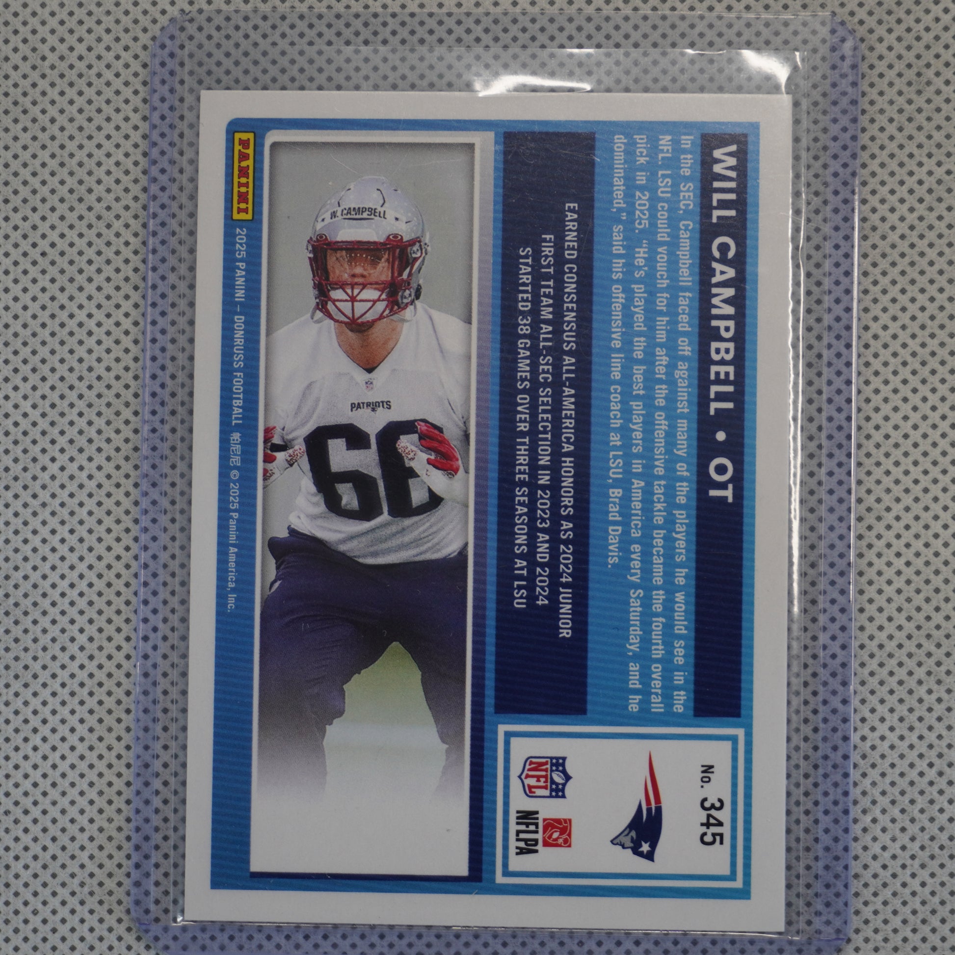 2025 Donruss #345 Will Campbell New England Patriots RC