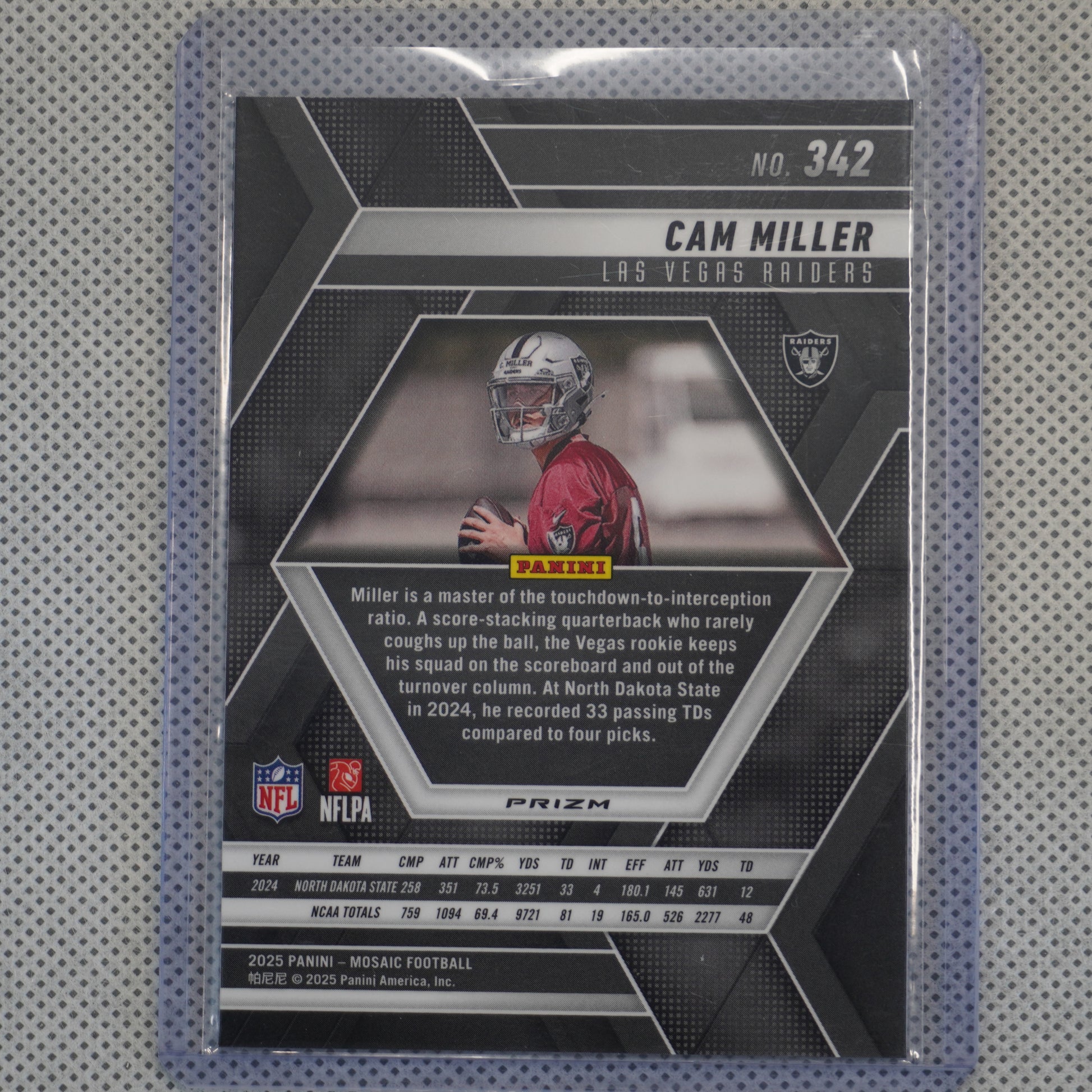 2025 Panini Mosaic #342 Cam Miller Silver Las Vegas Raiders RC